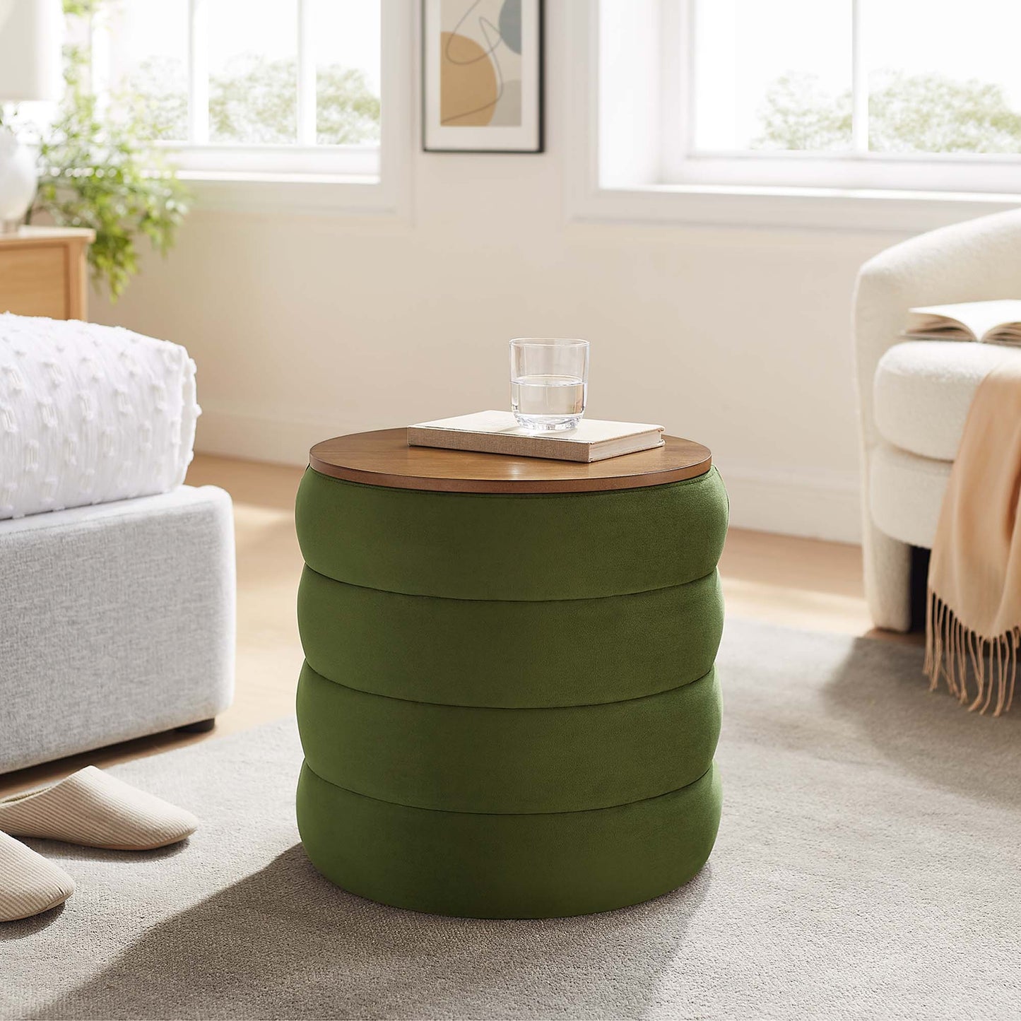 Mezzo Round Performance Velvet Storage Ottoman by Modway EEI-6684-MOG