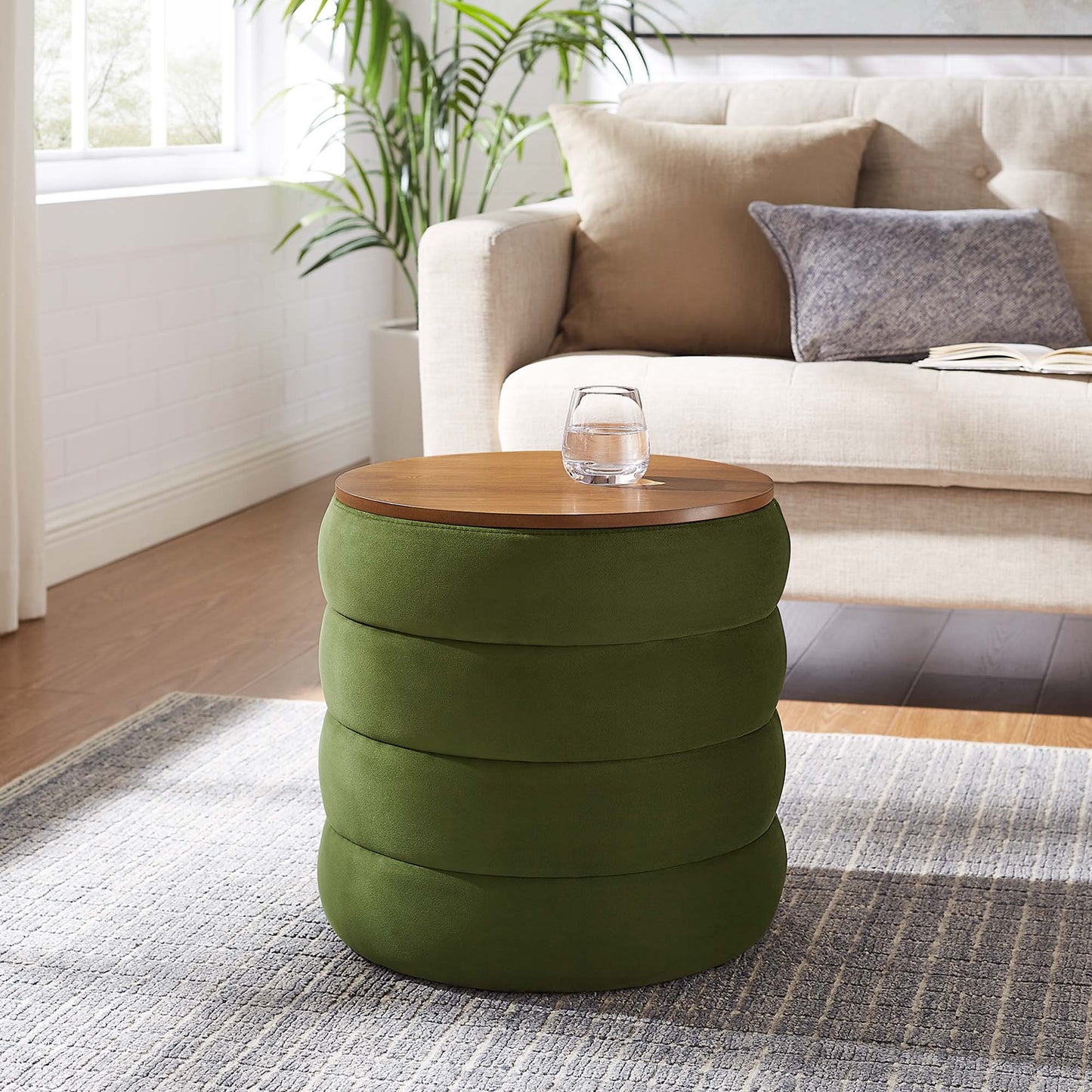 Mezzo Round Performance Velvet Storage Ottoman by Modway EEI-6684-MOG