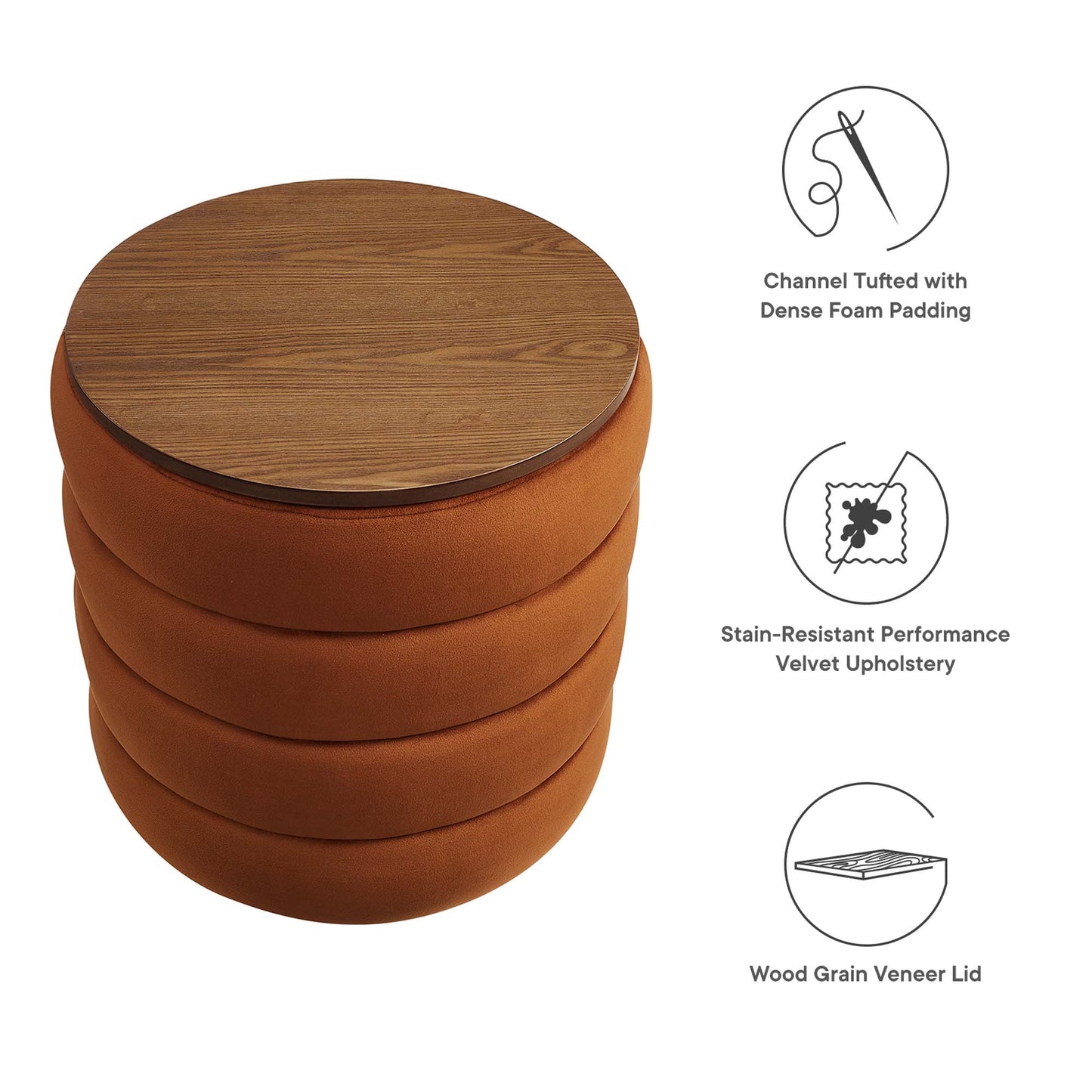 Mezzo Round Performance Velvet Storage Ottoman by Modway EEI-6684-RUS