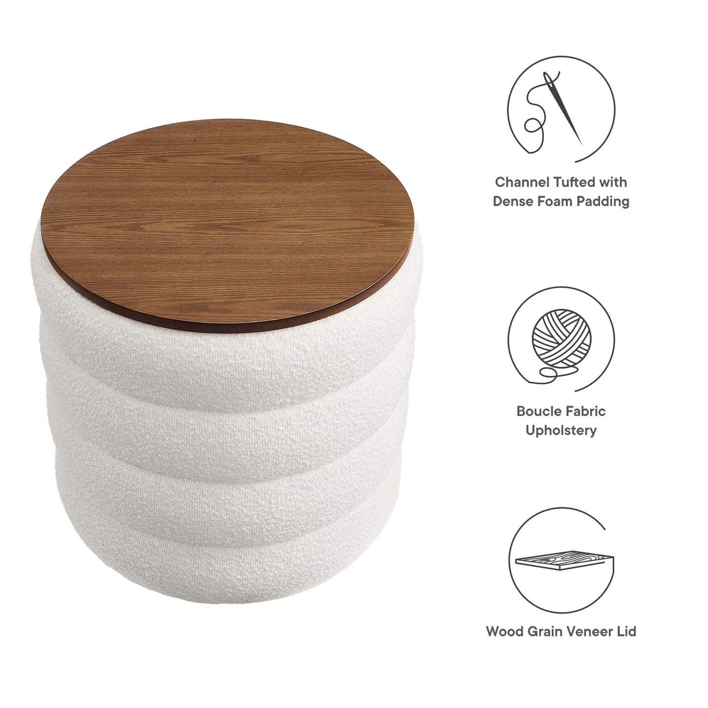Mezzo Round Boucle Fabric Storage Ottoman by Modway EEI-6685-CLO