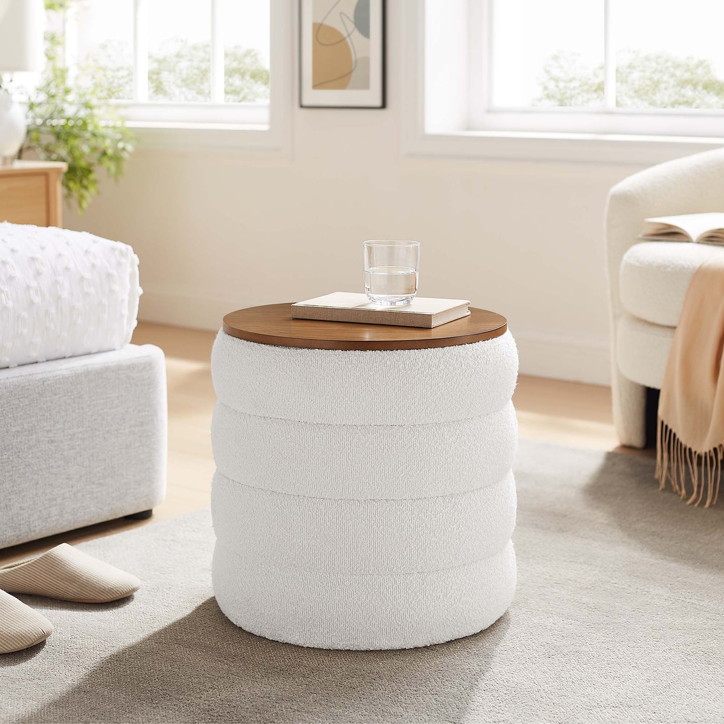 Mezzo Round Boucle Fabric Storage Ottoman by Modway EEI-6685-CLO