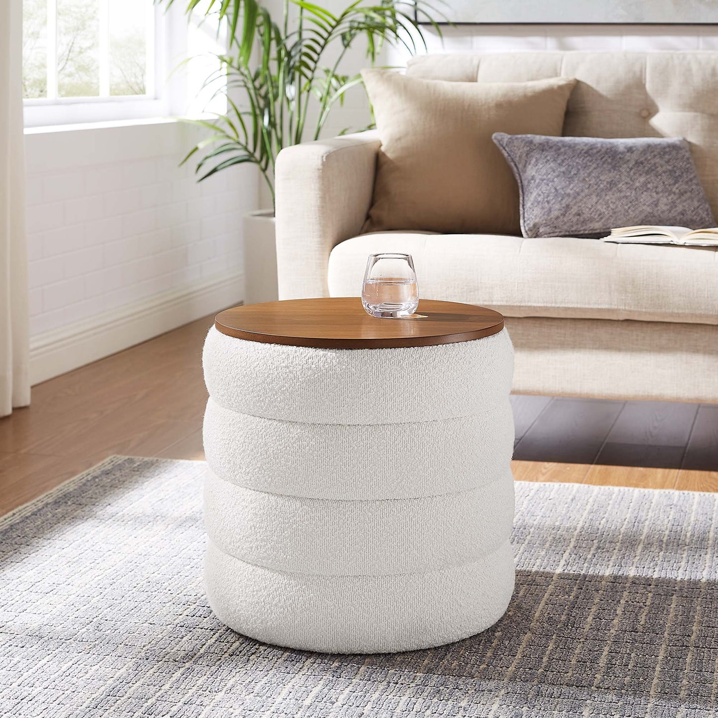Mezzo Round Boucle Fabric Storage Ottoman by Modway EEI-6685-CLO