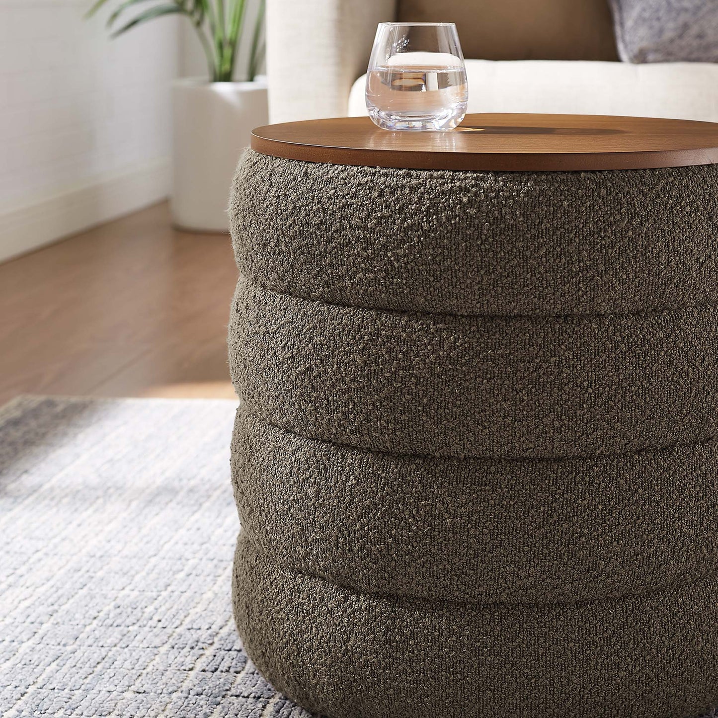 Mezzo Round Boucle Fabric Storage Ottoman by Modway EEI-6685-PEB