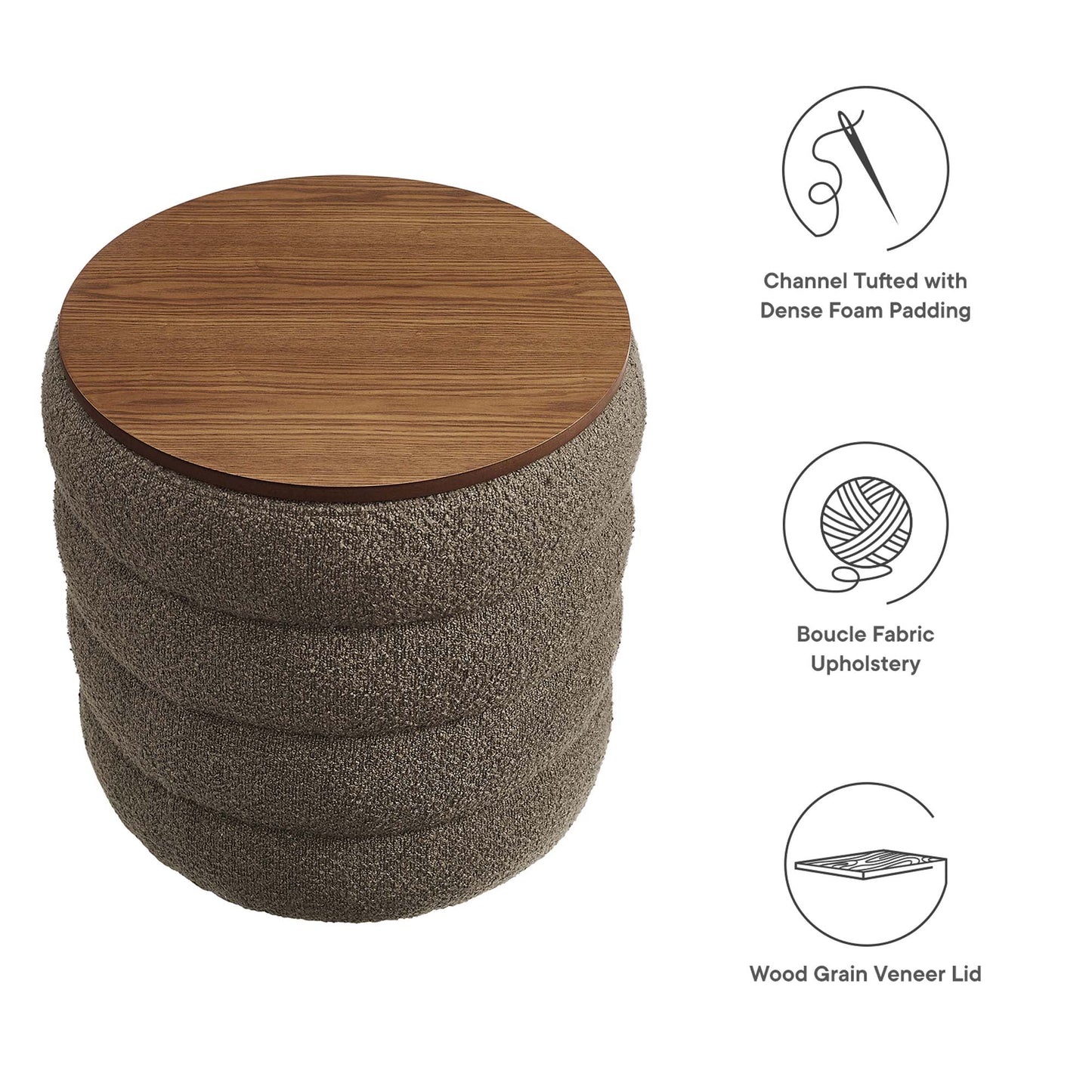 Mezzo Round Boucle Fabric Storage Ottoman by Modway EEI-6685-PEB