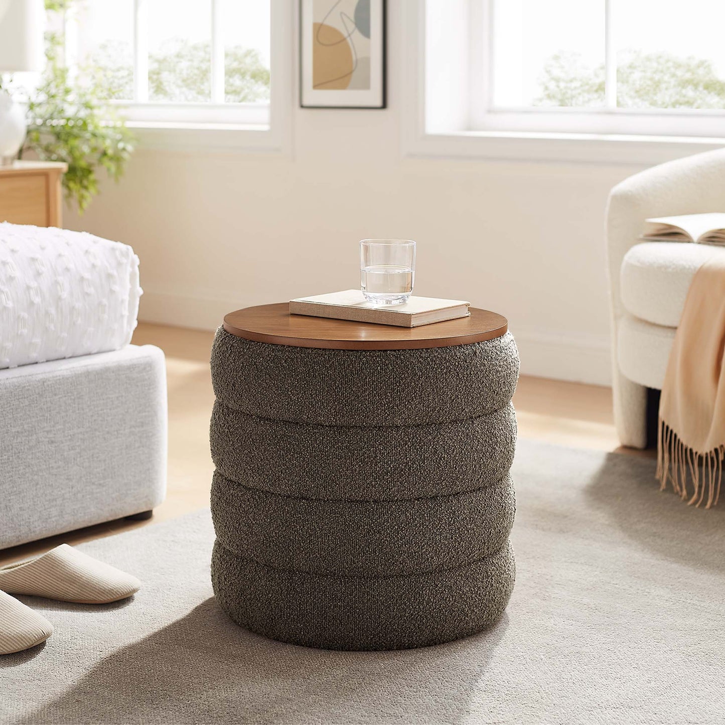 Mezzo Round Boucle Fabric Storage Ottoman by Modway EEI-6685-PEB