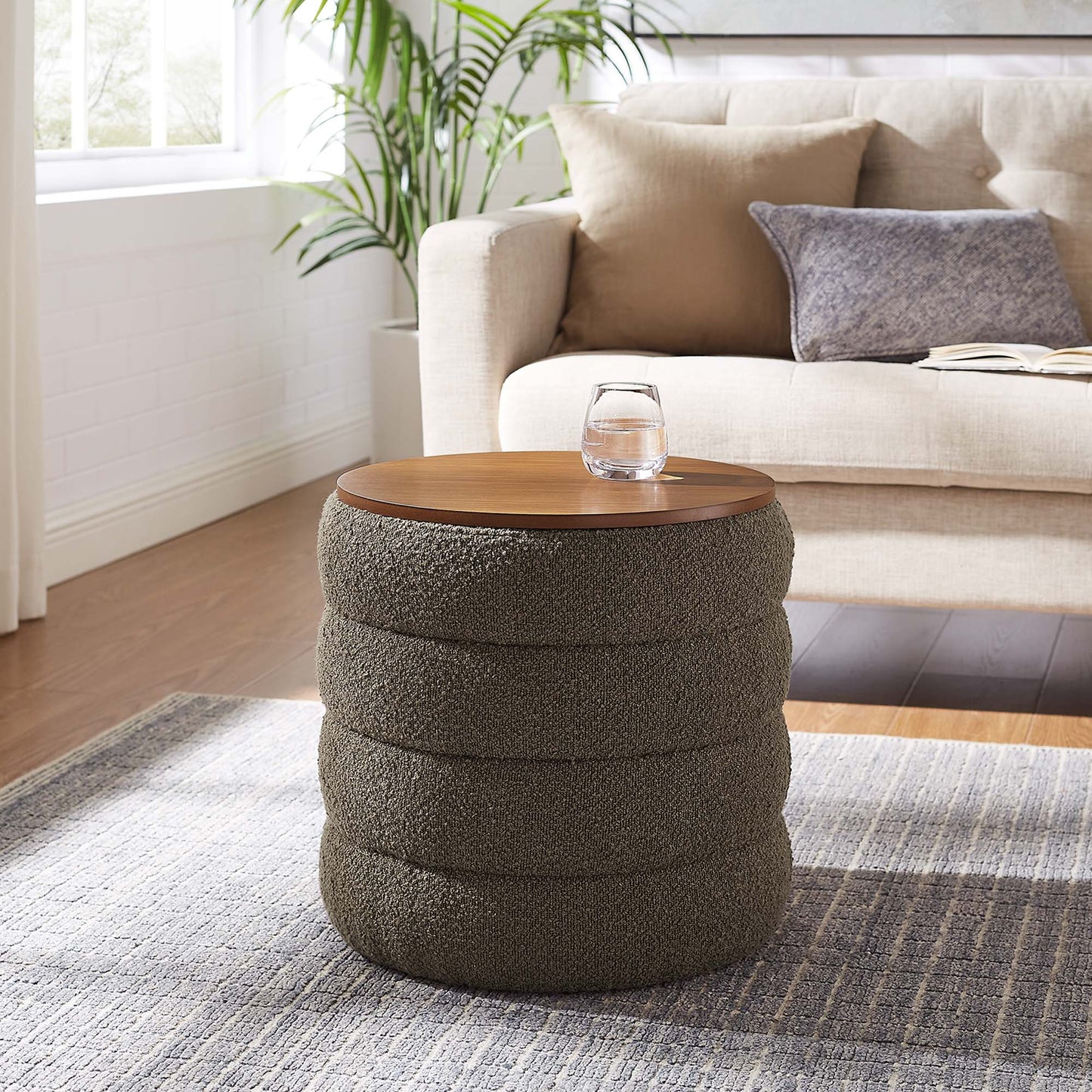 Mezzo Round Boucle Fabric Storage Ottoman by Modway EEI-6685-PEB