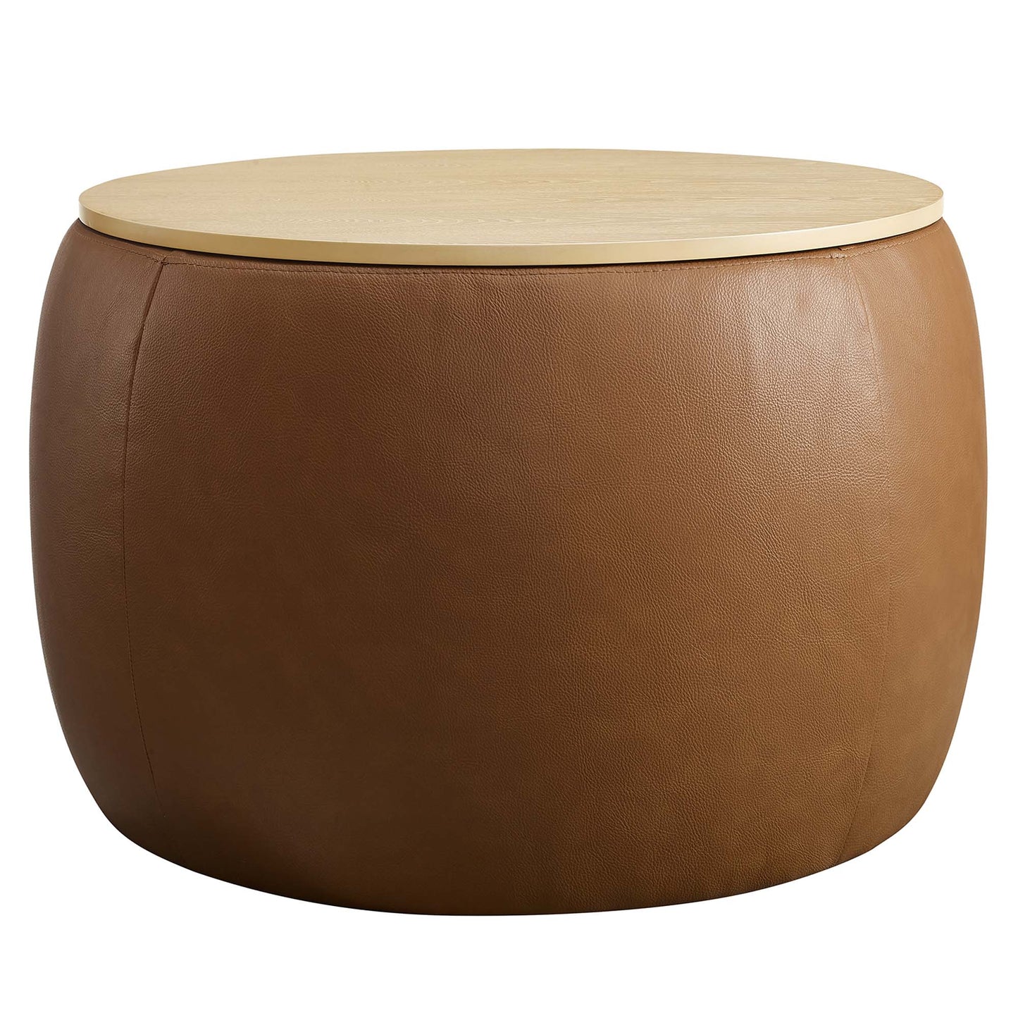 Perla Round Vegan Leather Storage Ottoman by Modway EEI-6687-TAN