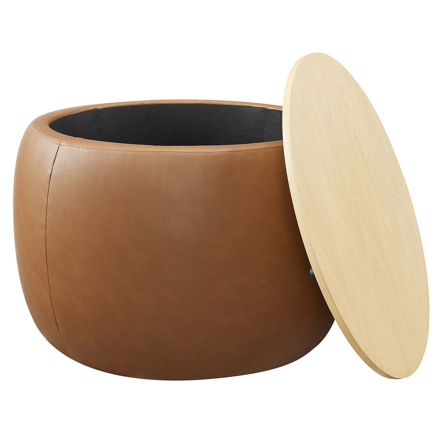 Perla Round Vegan Leather Storage Ottoman by Modway EEI-6687-TAN