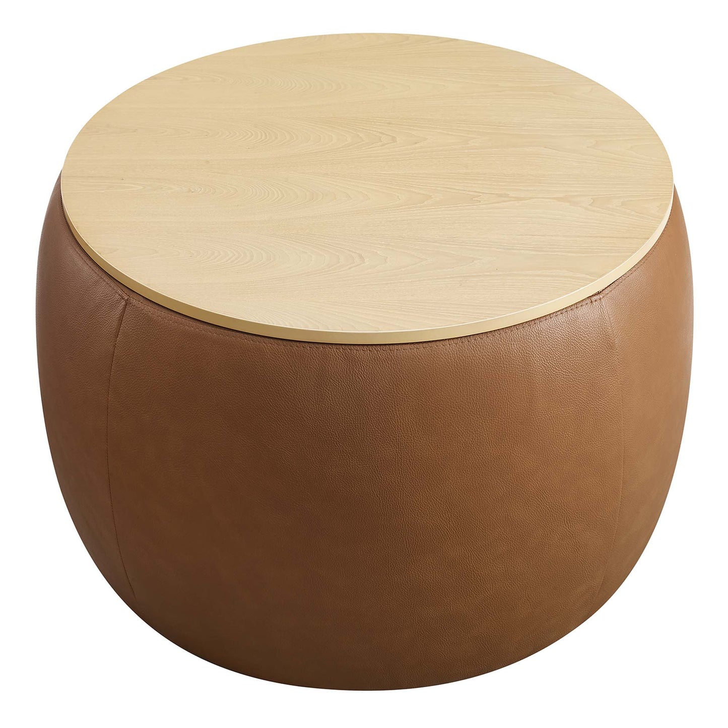 Perla Round Vegan Leather Storage Ottoman by Modway EEI-6687-TAN