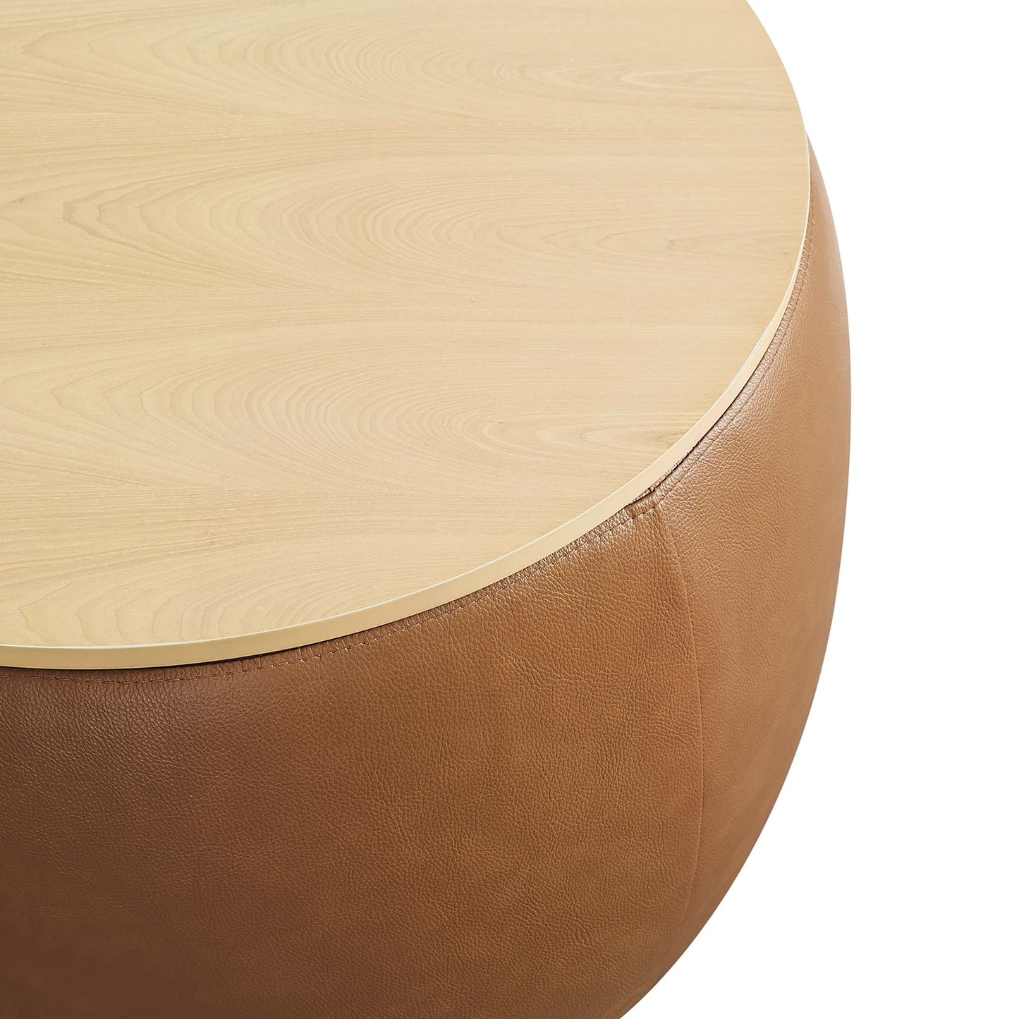 Perla Round Vegan Leather Storage Ottoman by Modway EEI-6687-TAN