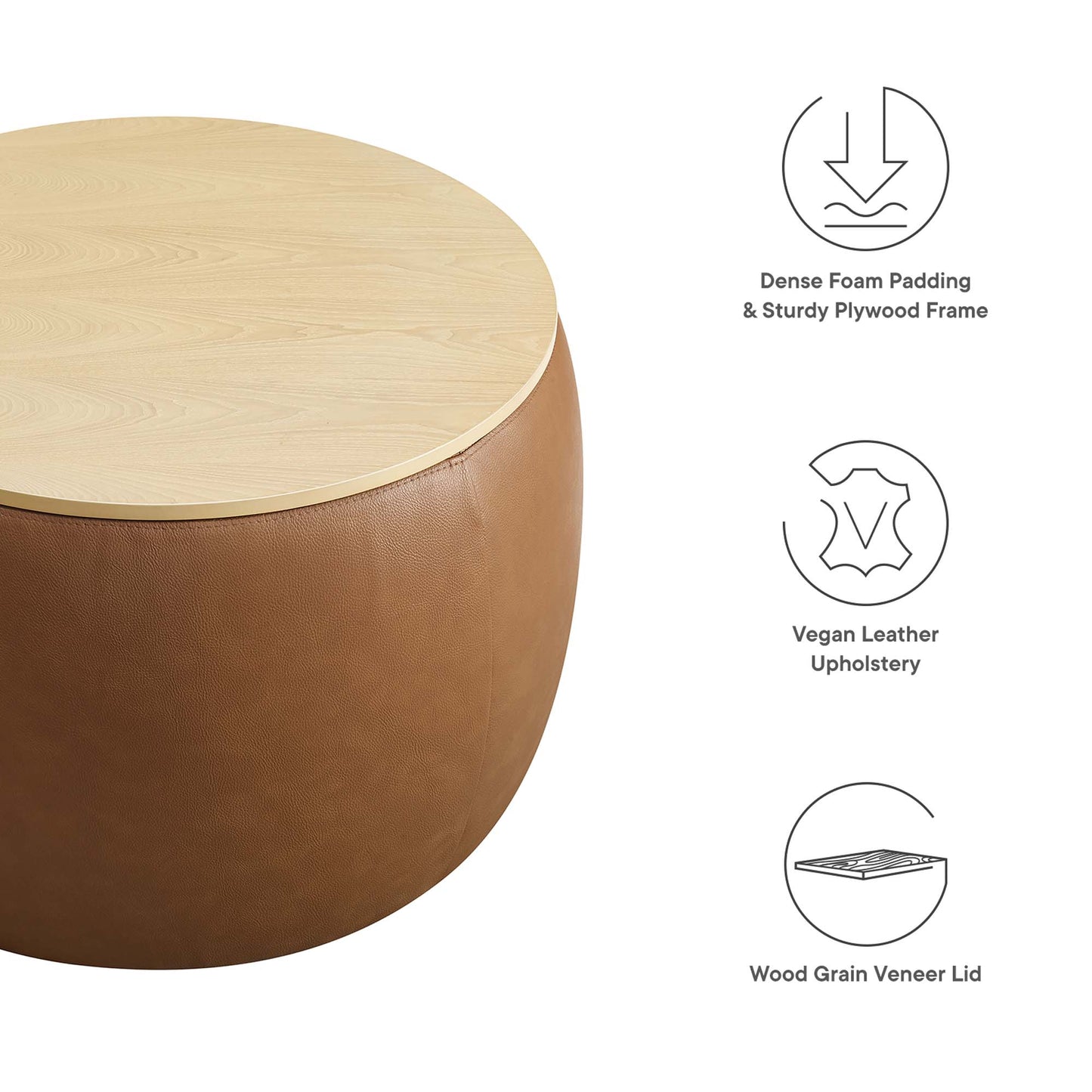 Perla Round Vegan Leather Storage Ottoman by Modway EEI-6687-TAN