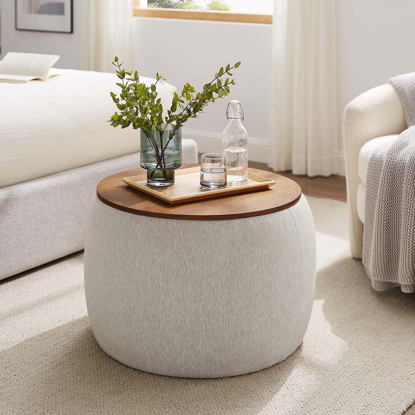 Perla Woven Heathered Fabric Upholstered Storage Ottoman by Modway