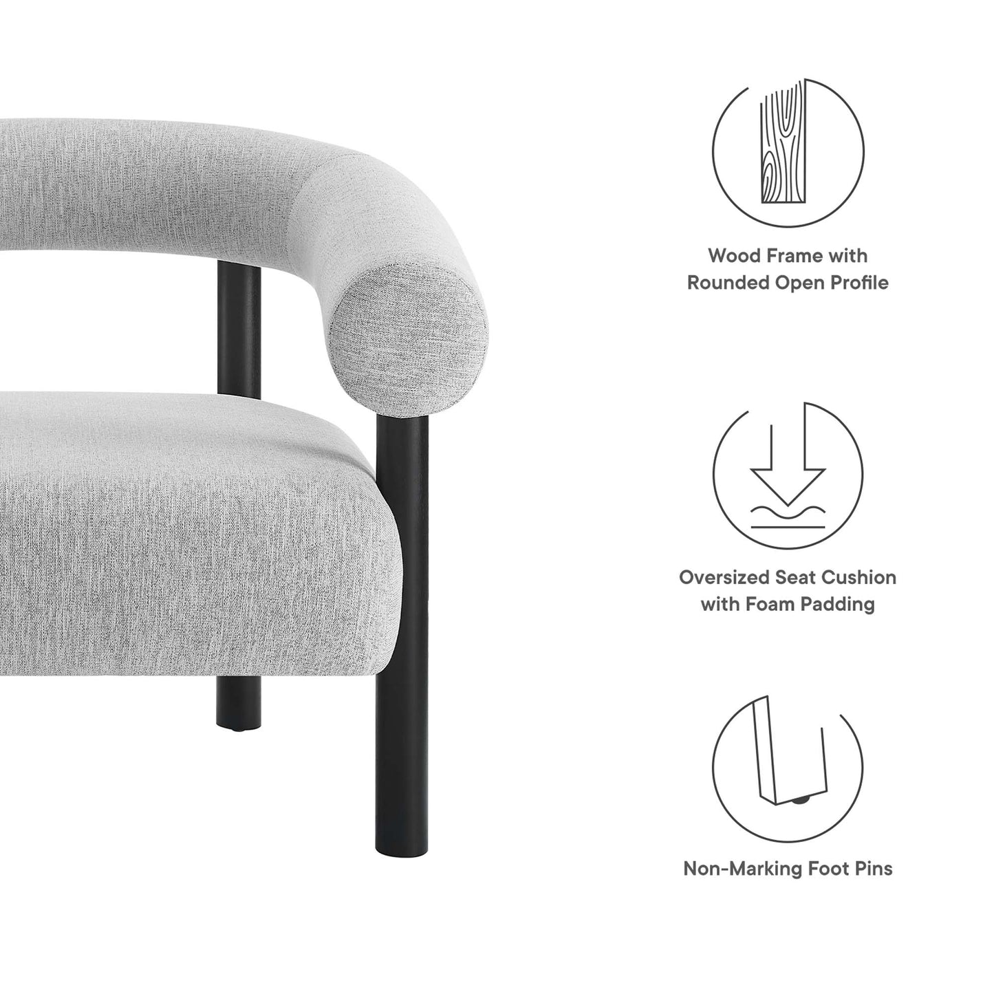 Sable Upholstered Fabric Armchair by Modway EEI-6689-LGR-BLK