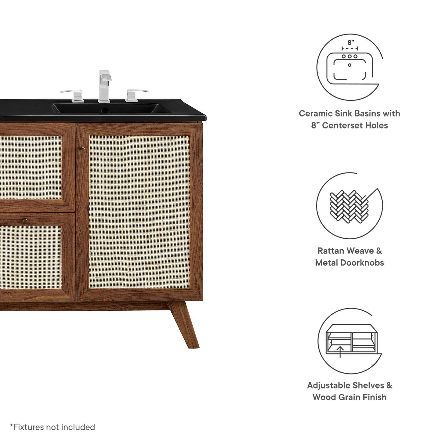 Soma 48” Double Sink Bathroom Vanity by Modway EEI-6722-WAL-BLK