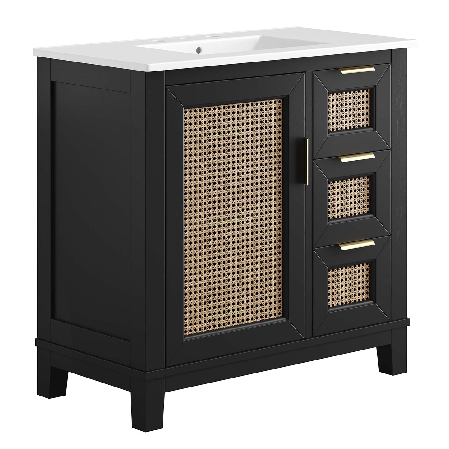 Dixie 36” Solid Wood Bathroom Vanity Cabinet by Modway EEI-6725-BLK-WHI