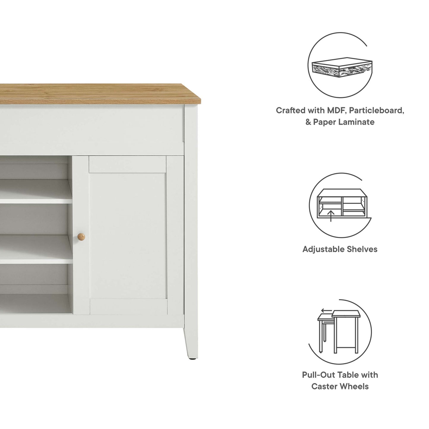 Garland Kitchen Island by Modway EEI-6727-OAK-WHI