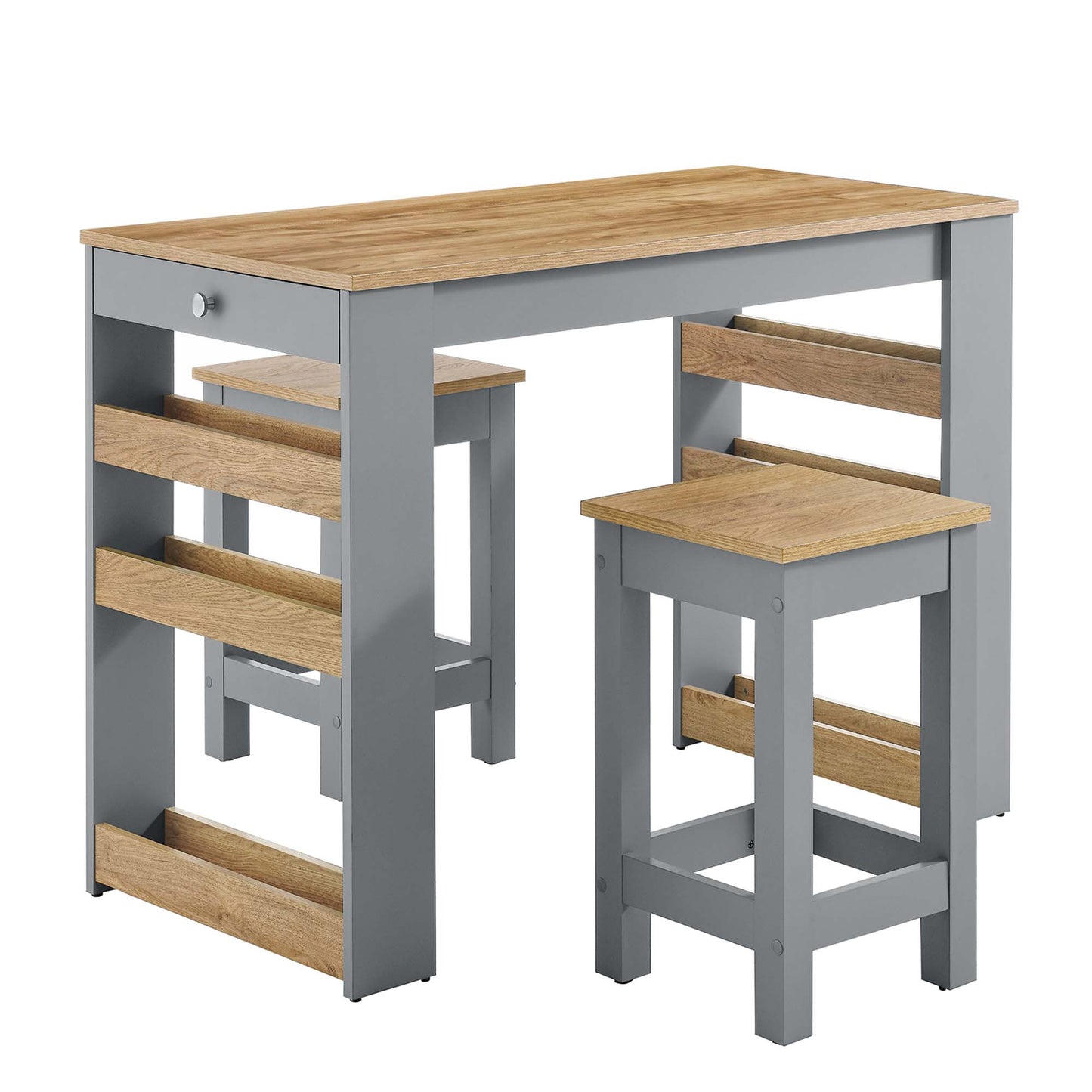 Galley 3-Piece Kitchen Island and Stool Set by Modway EEI-6730-OAK-GRY