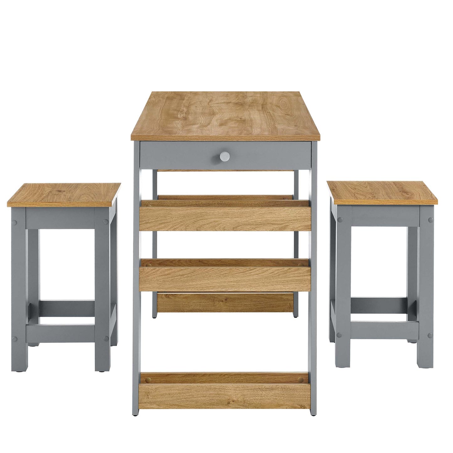 Galley 3-Piece Kitchen Island and Stool Set by Modway EEI-6730-OAK-GRY