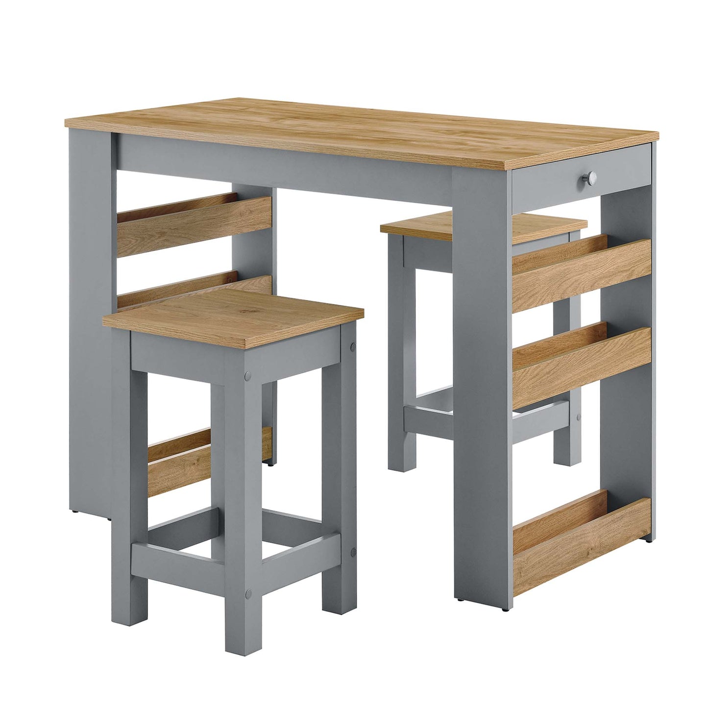 Galley 3-Piece Kitchen Island and Stool Set by Modway EEI-6730-OAK-GRY