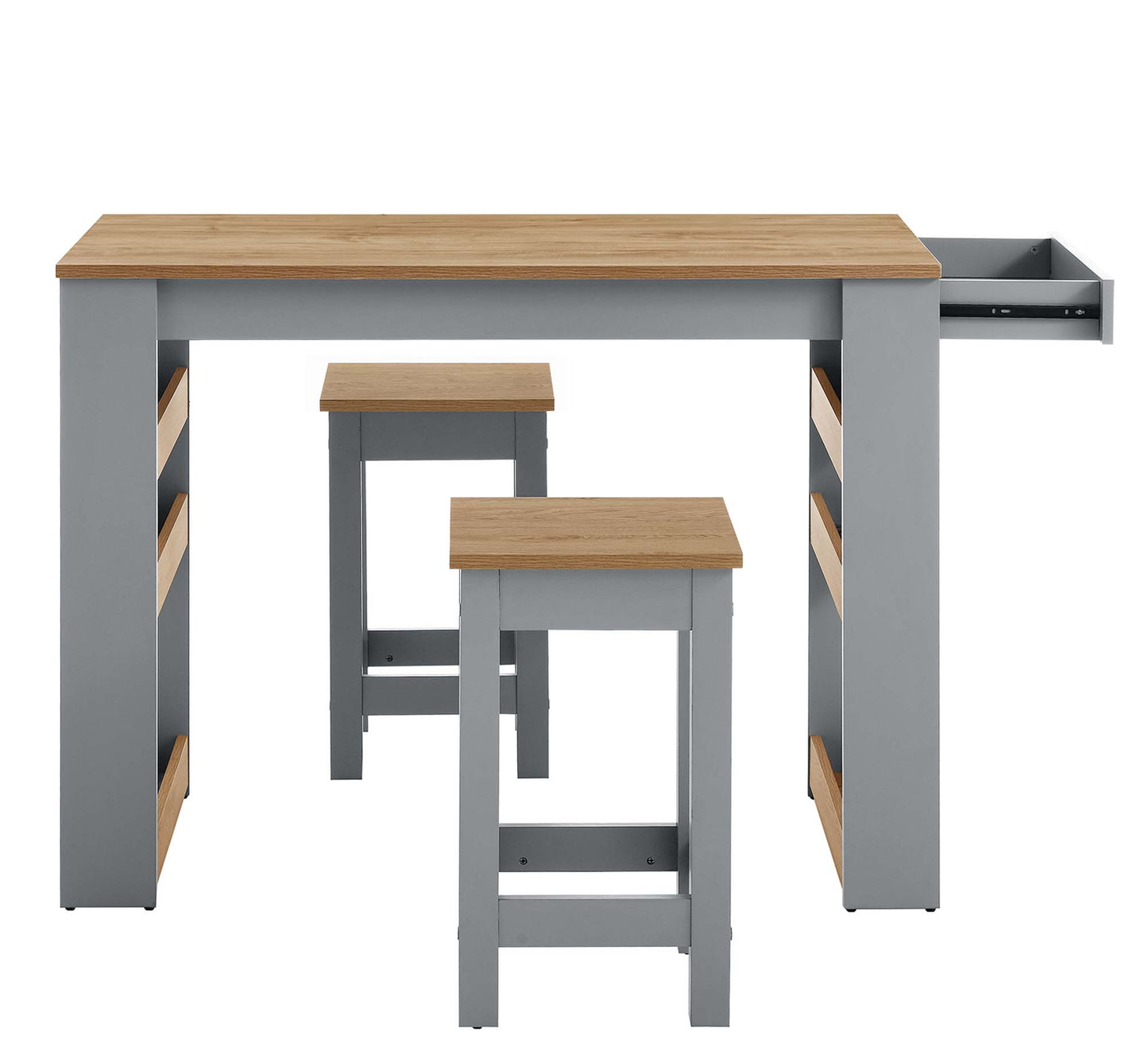 Galley 3-Piece Kitchen Island and Stool Set by Modway EEI-6730-OAK-GRY