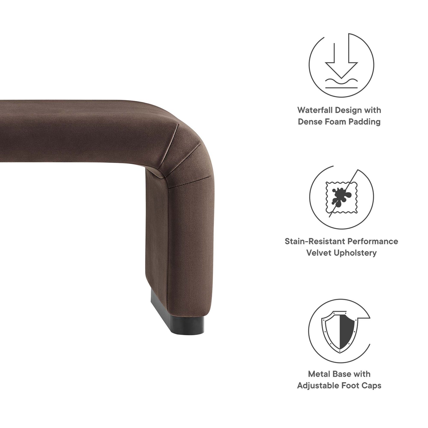 Koda Performance Velvet Waterfall Long Bench by Modway EEI-6734-BLK-CHB