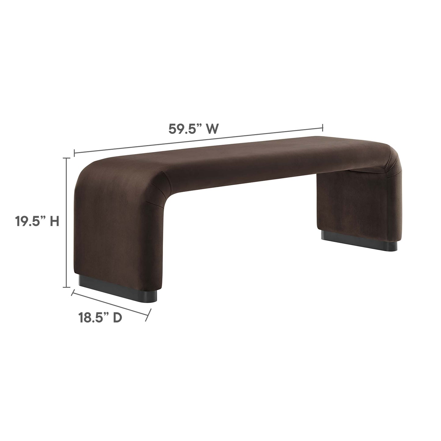 Koda Performance Velvet Waterfall Long Bench by Modway EEI-6734-BLK-CHB