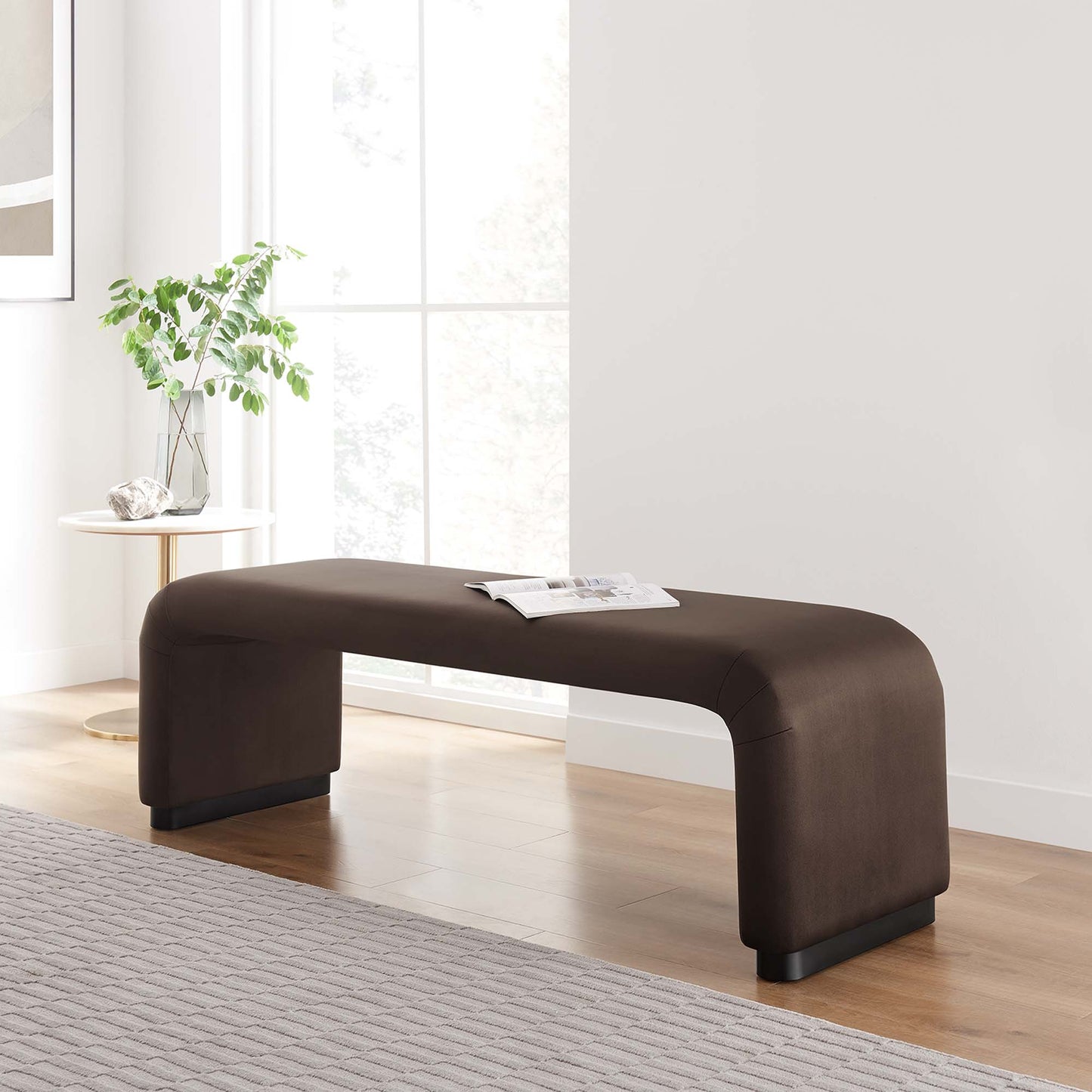 Koda Performance Velvet Waterfall Long Bench by Modway EEI-6734-BLK-CHB