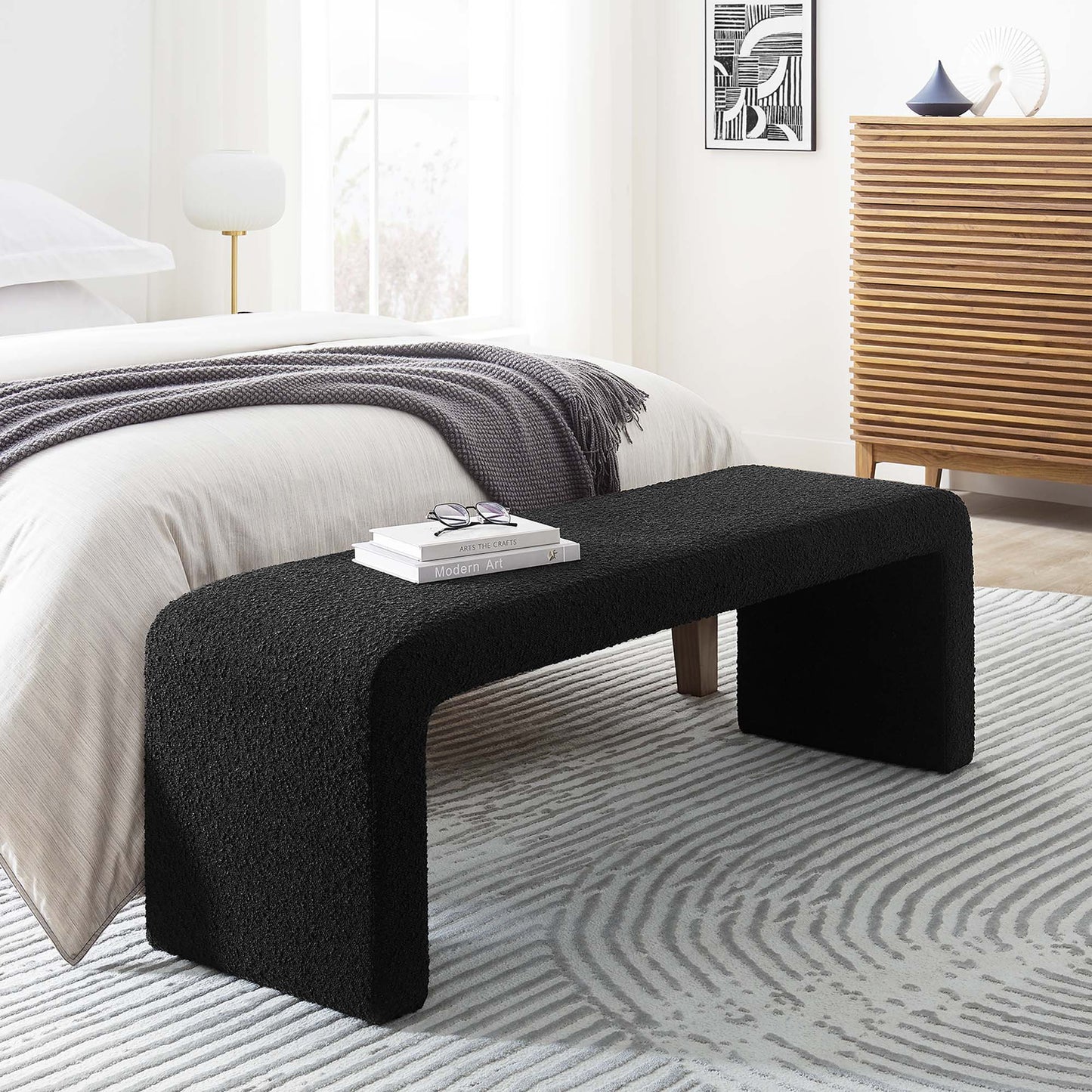 Simba Boucle Fabric Waterfall Long Bench by Modway EEI-6736-BLK