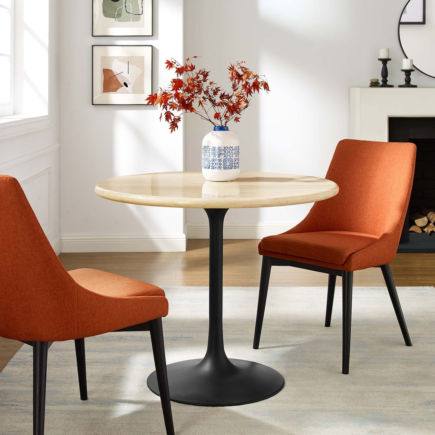 Lippa 36” Round Faux Travertine Dining Table