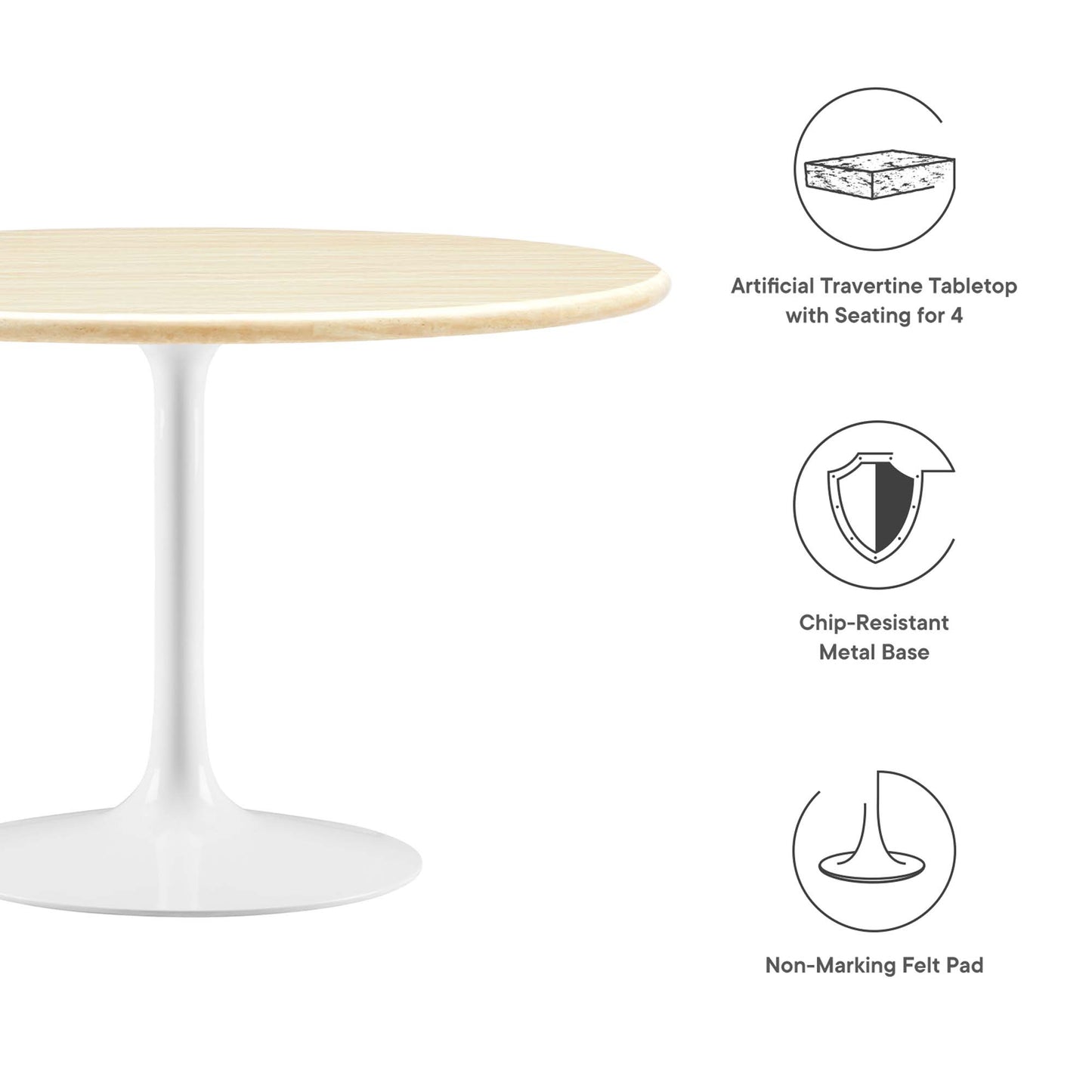 Lippa 48" Round Faux Travertine Dining Table by Modway EEI-6754-WHI-TRA