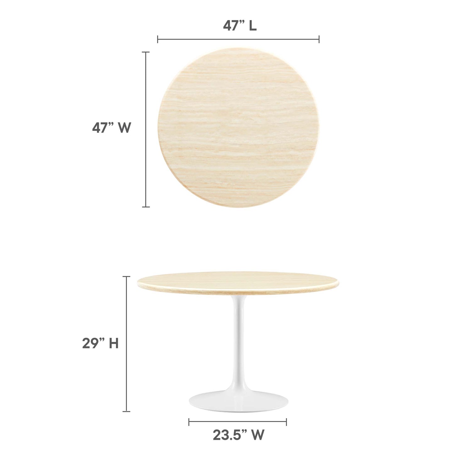 Lippa 48" Round Faux Travertine Dining Table by Modway EEI-6754-WHI-TRA