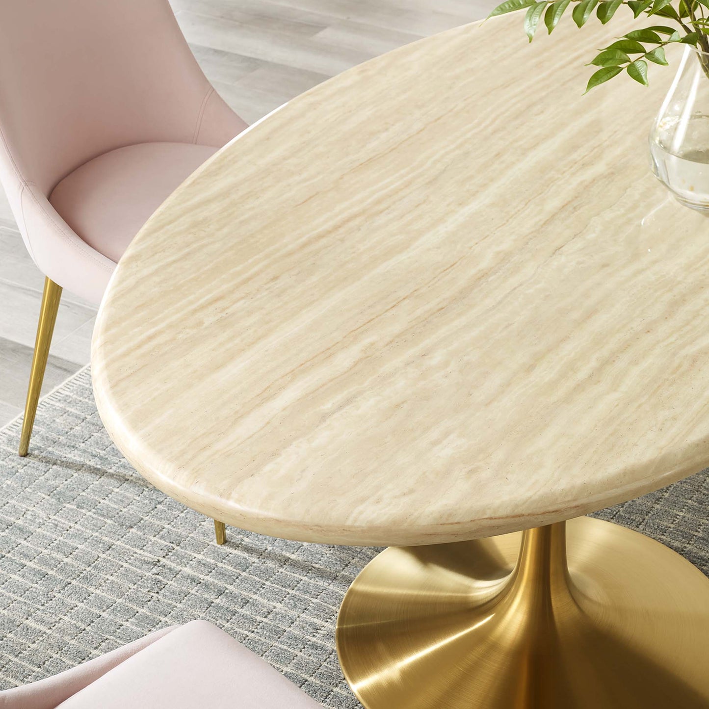 Lippa 60" Oval Faux Travertine Dining Table by Modway EEI-6759-GLD-TRA
