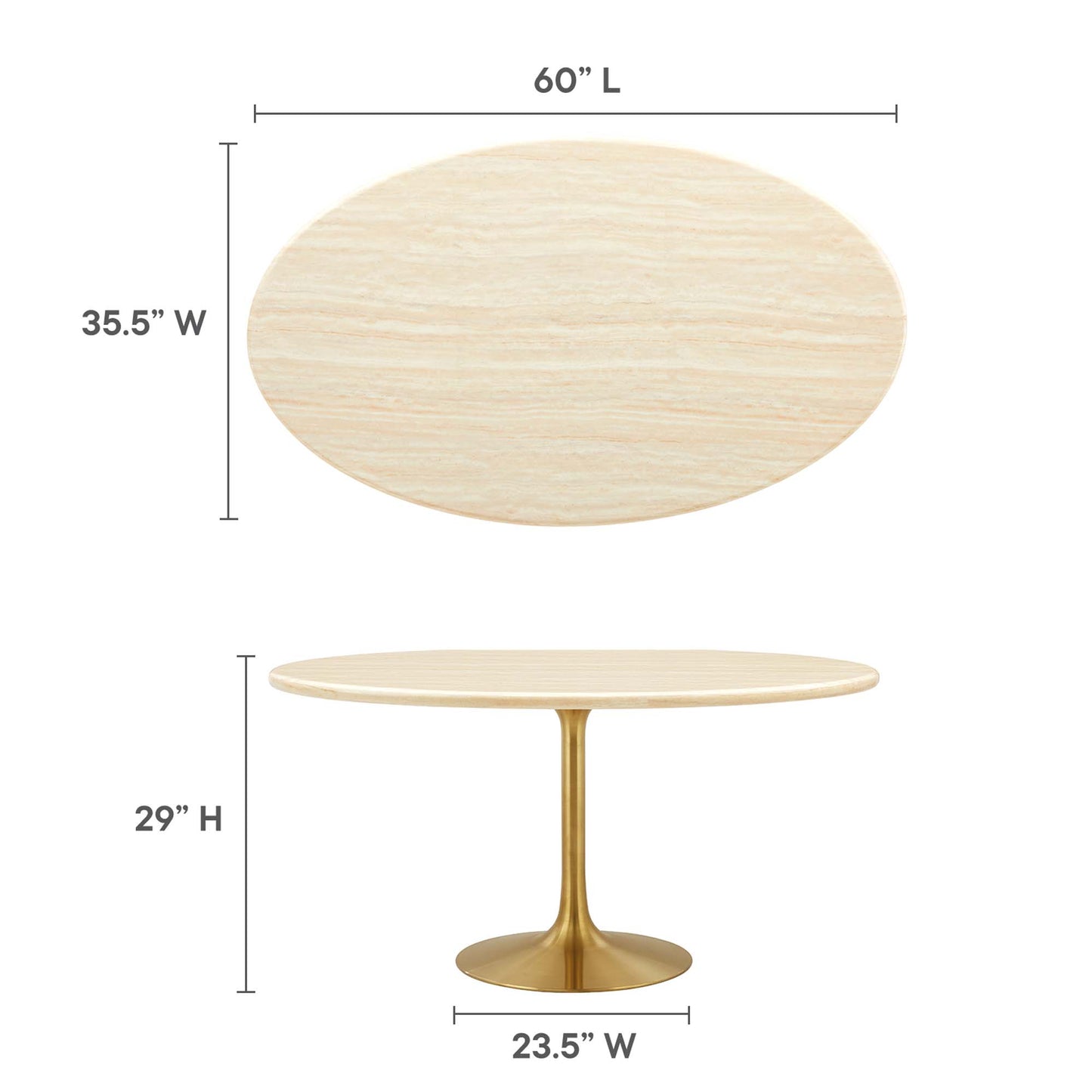 Lippa 60" Oval Faux Travertine Dining Table by Modway EEI-6759-GLD-TRA