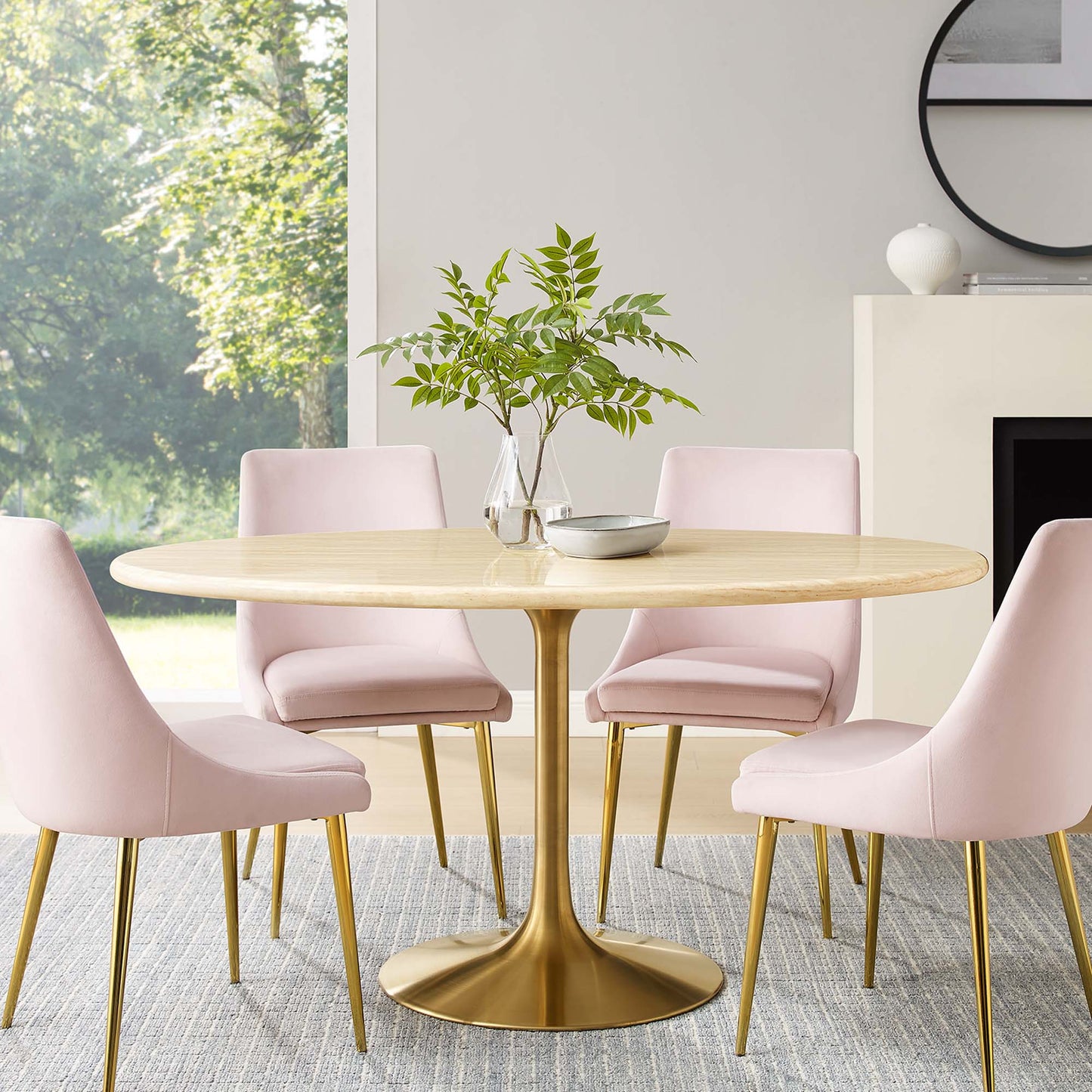 Lippa 60" Oval Faux Travertine Dining Table by Modway EEI-6759-GLD-TRA