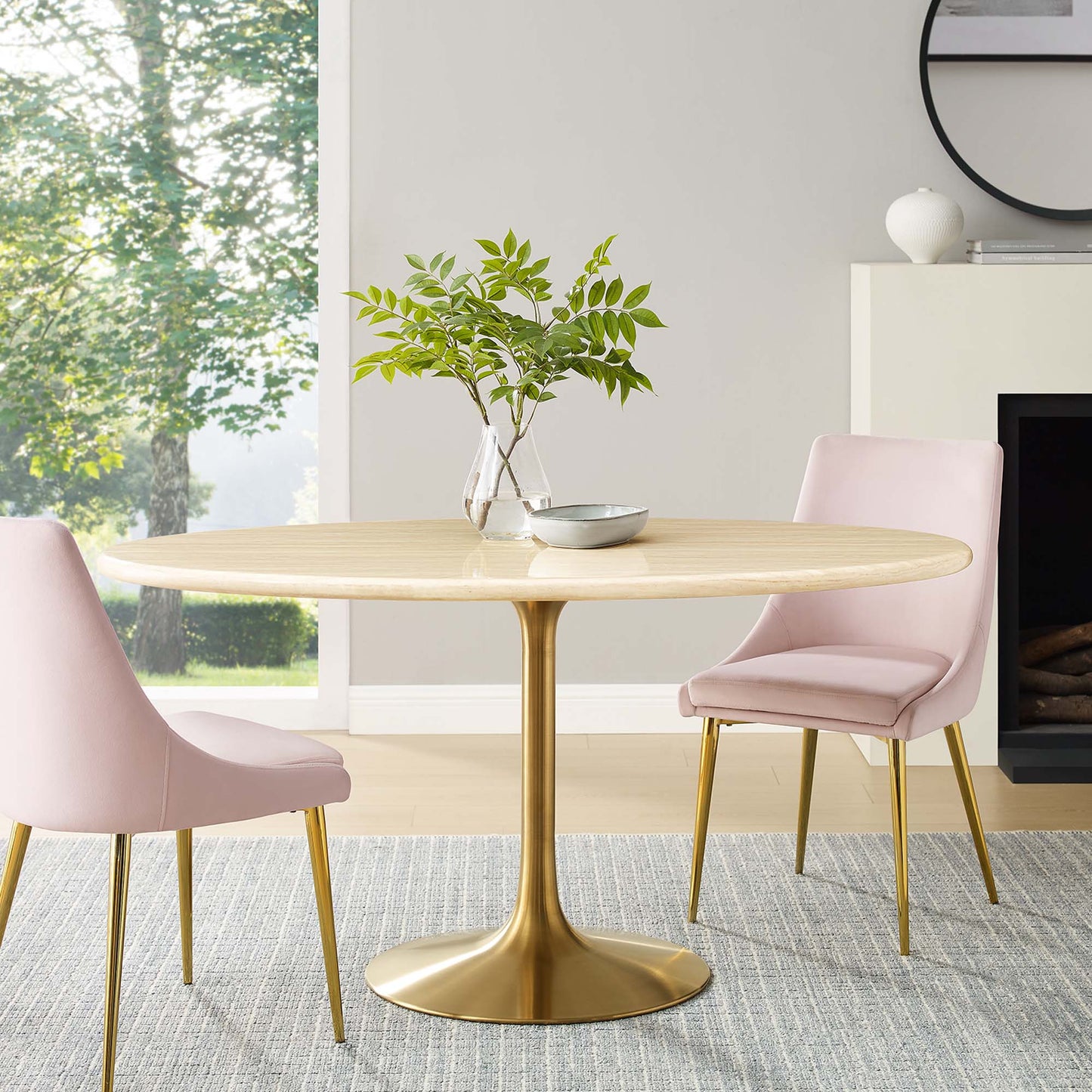Lippa 60" Oval Faux Travertine Dining Table by Modway EEI-6759-GLD-TRA