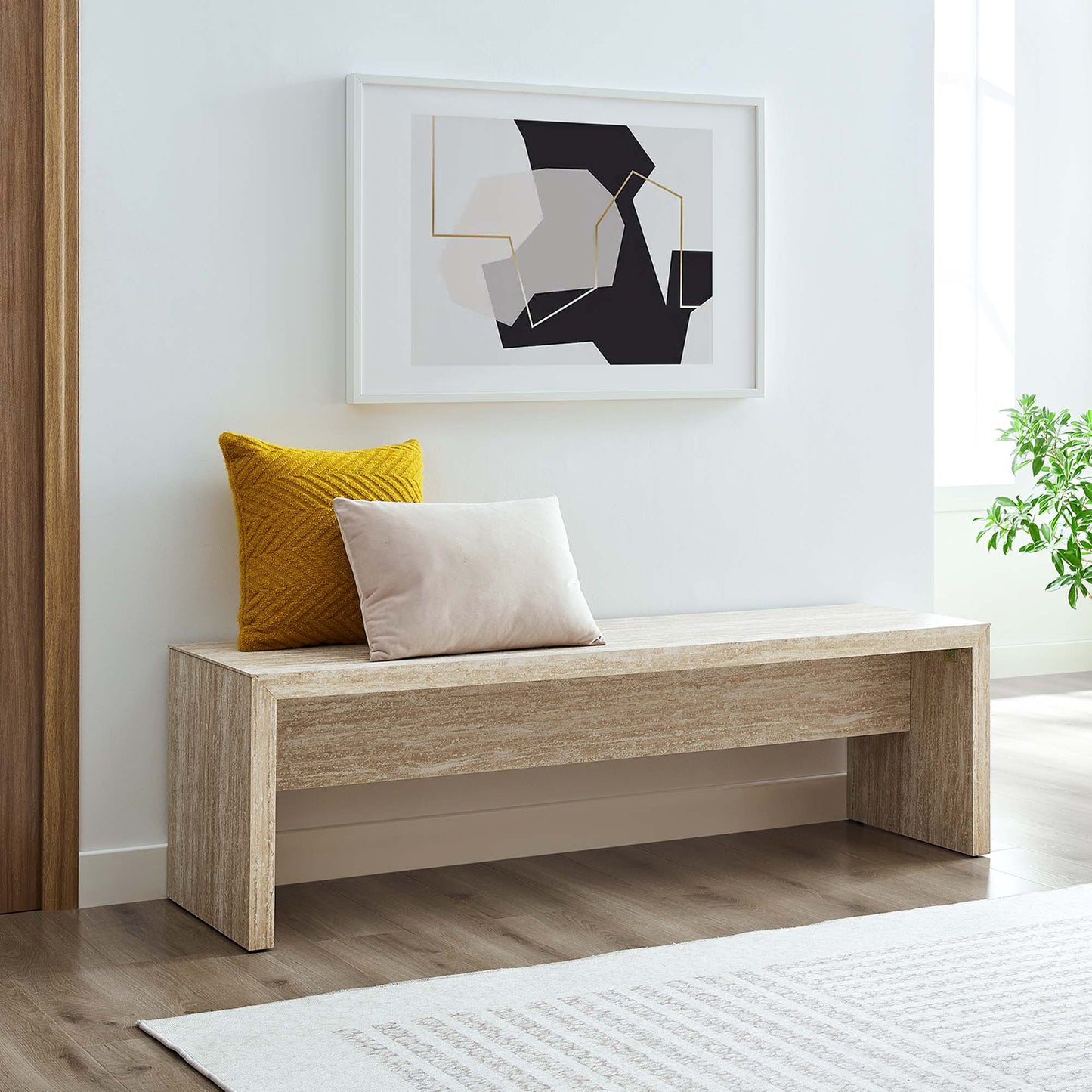 Mirella 62" Faux Travertine Long Bench by Modway EEI-6773-TRA