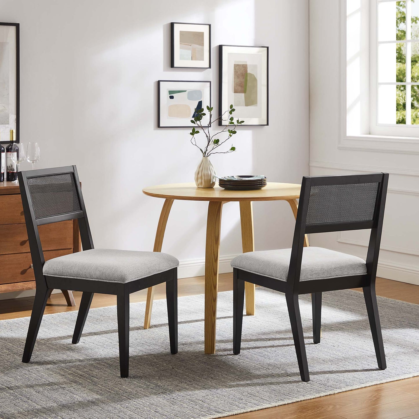 Nimba Faux Rattan Fabric Dining Chairs Set of 2