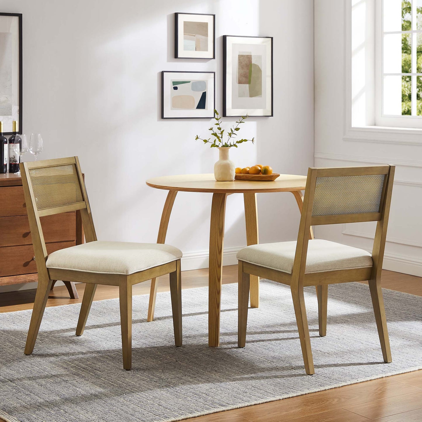 Nimba Faux Rattan Fabric Dining Chairs Set of 2