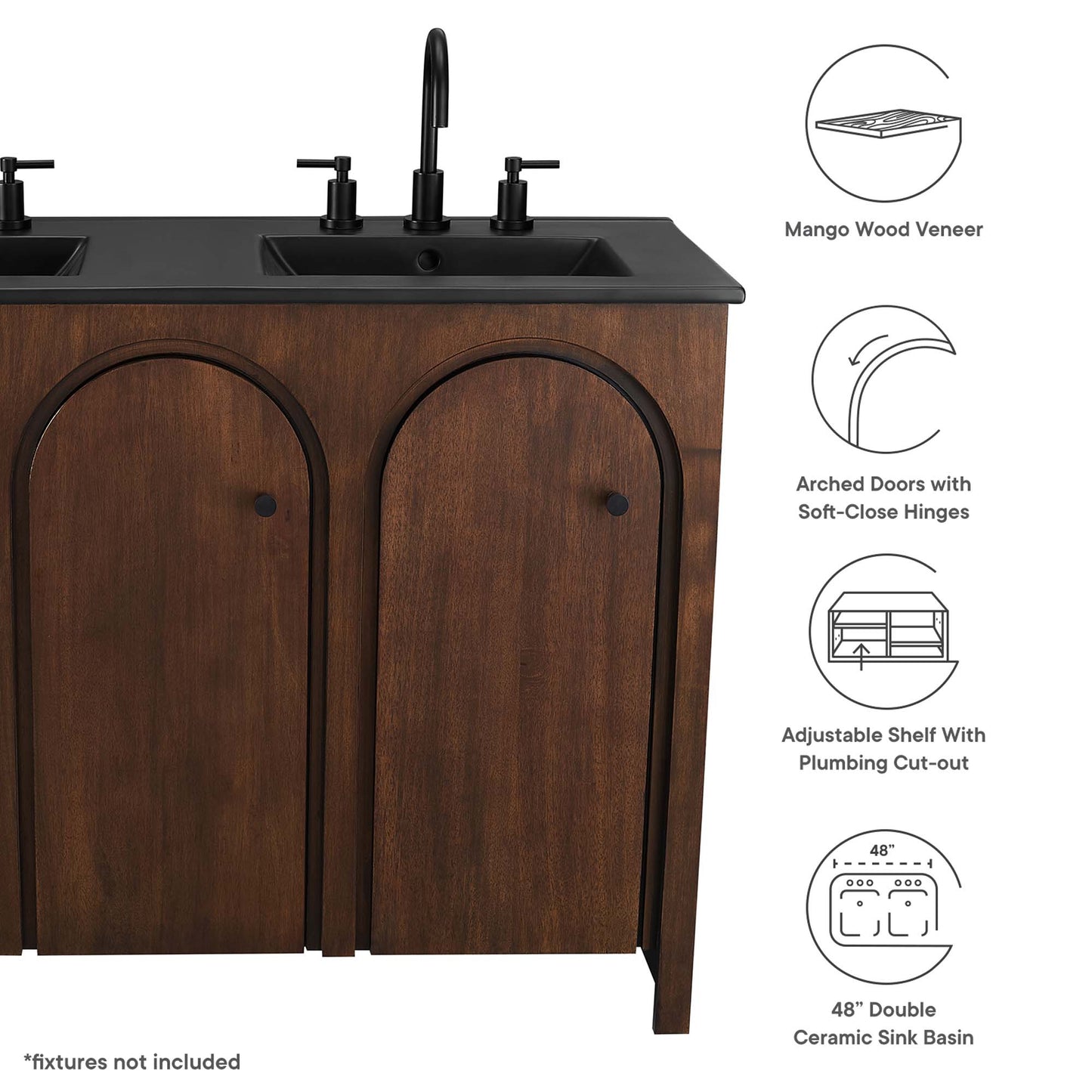 Appia 48" Double Sink Bathroom Vanity by Modway EEI-6793-WAL-BLK