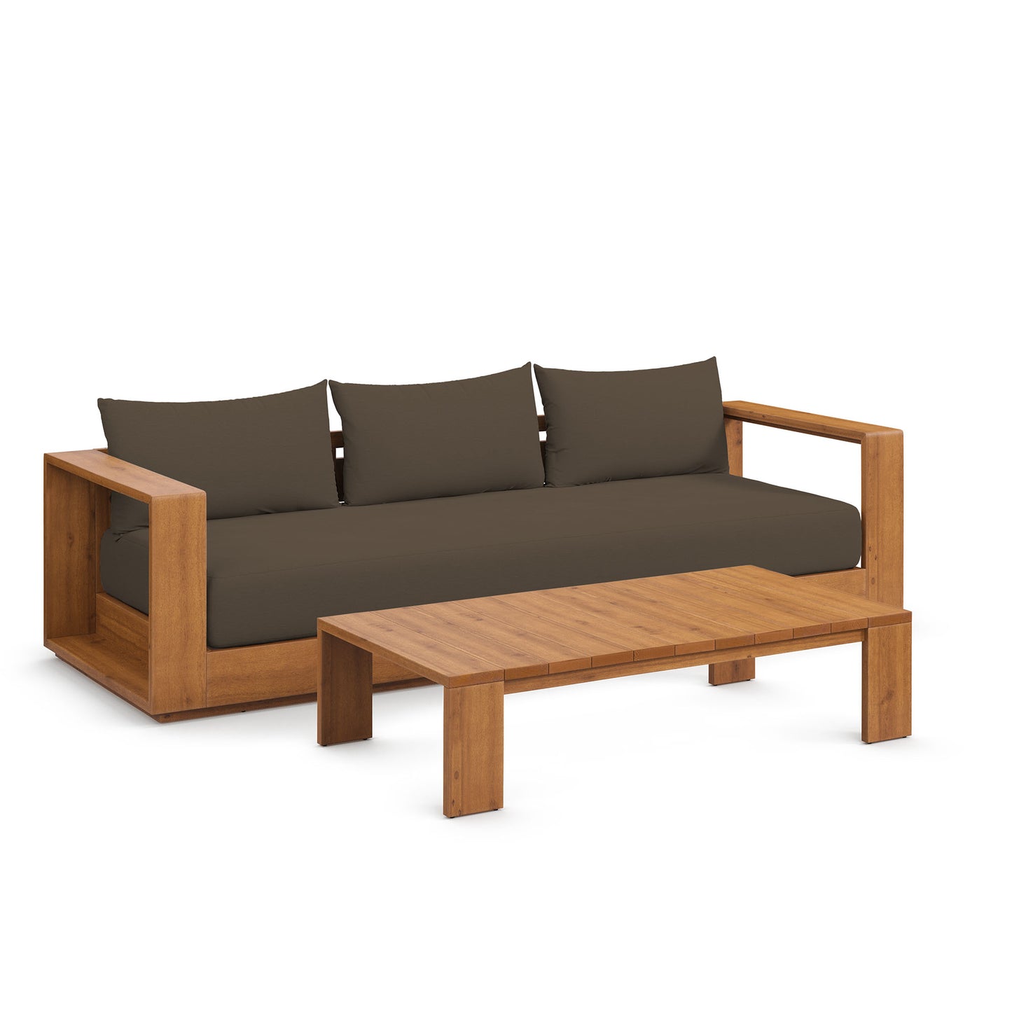 Tahoe 2-Piece Outdoor Patio Acacia Wood Sofa and Coffee Table Set by Modway EEI-6799-NAT-COA