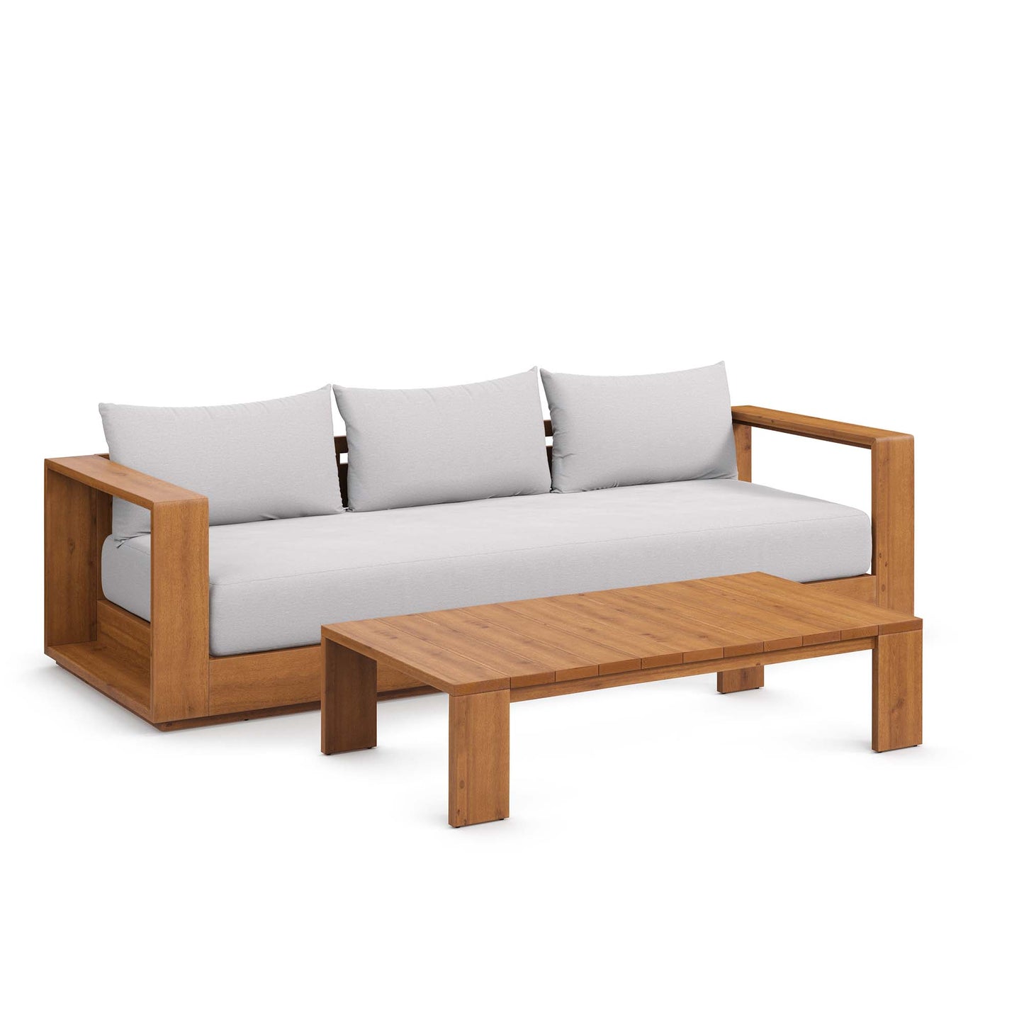 Tahoe 2-Piece Outdoor Patio Acacia Wood Sofa and Coffee Table Set by Modway EEI-6799-NAT-LGR
