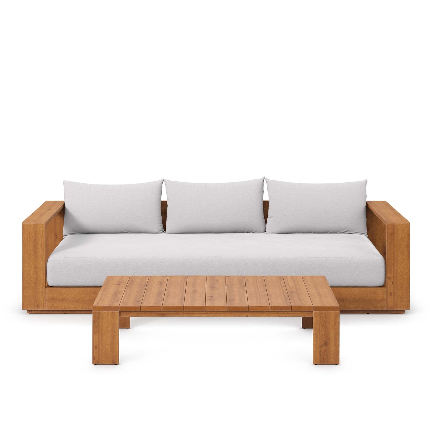 Tahoe 2-Piece Outdoor Patio Acacia Wood Sofa and Coffee Table Set by Modway EEI-6799-NAT-LGR