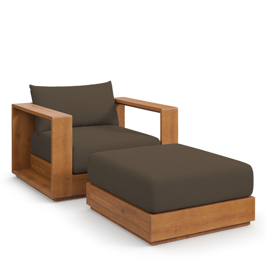Tahoe 2-Piece Outdoor Patio Acacia Wood Armchair and Ottoman Set by Modway