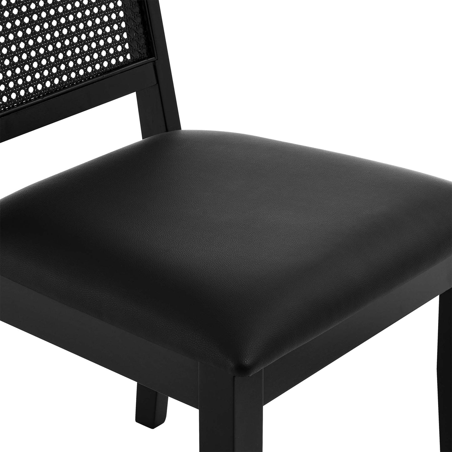 Arlo Vegan Leather Upholstered Faux Rattan and Wood Dining Side Chairs Set of 2 by Modway