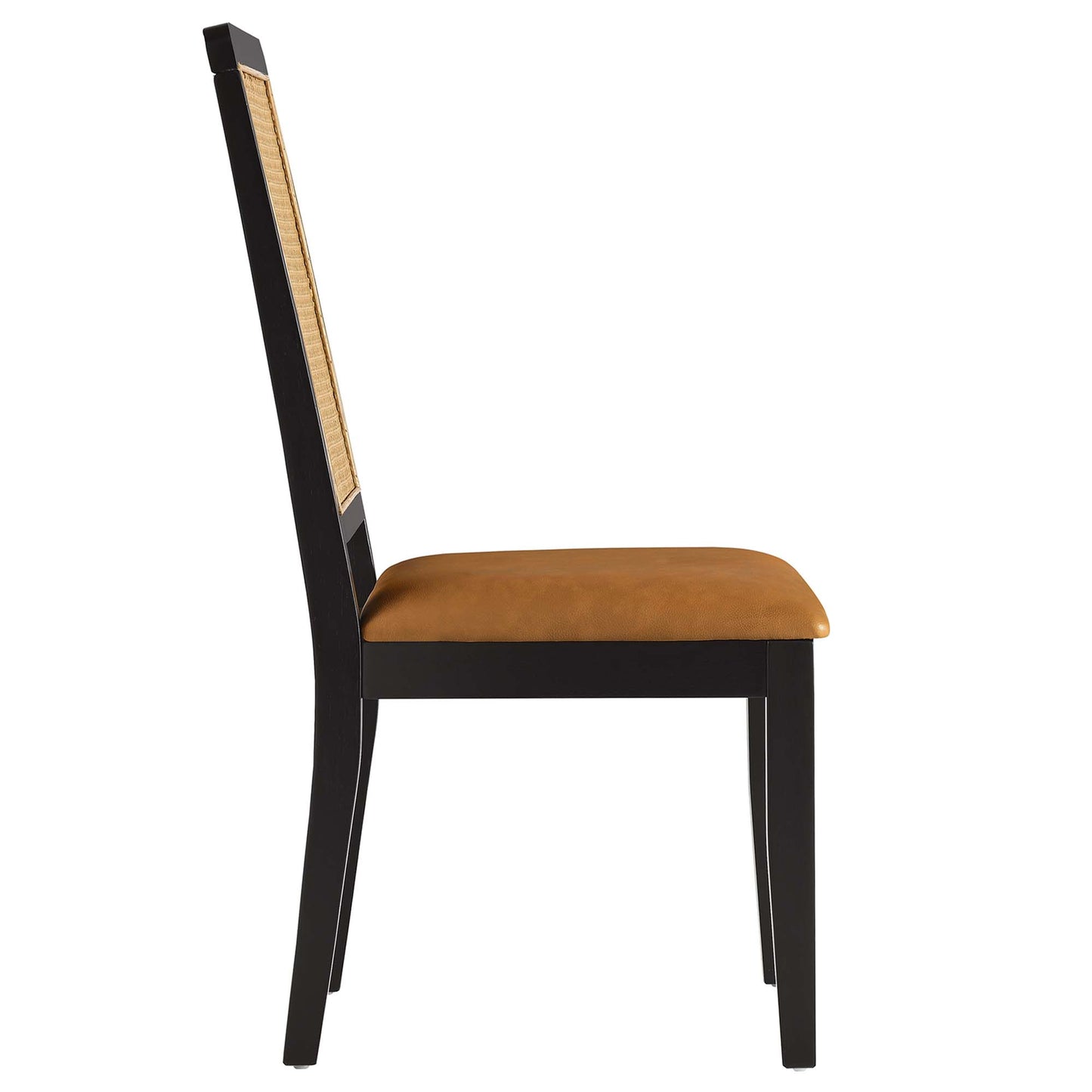 Arlo Vegan Leather Upholstered Faux Rattan and Wood Dining Side Chairs Set of 2 by Modway EEI-6802-BLK-NAT-TAN