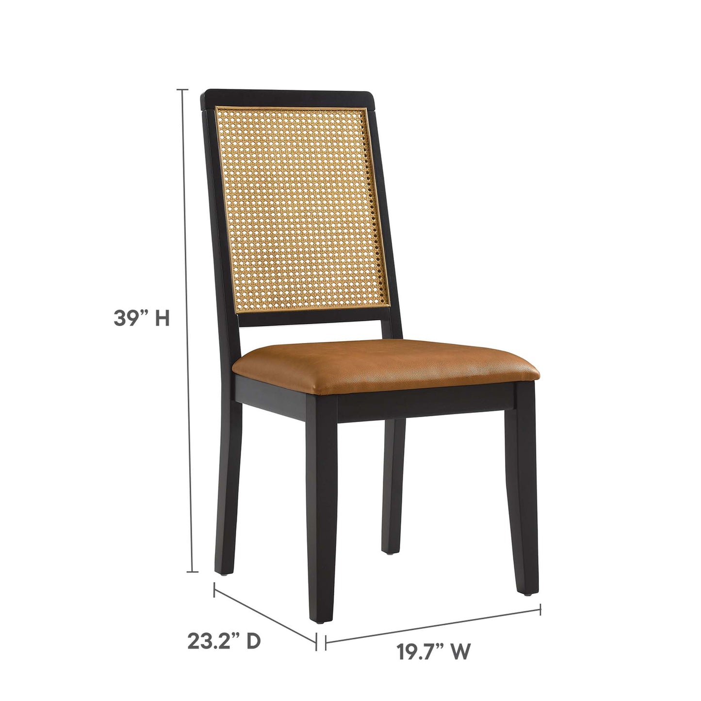 Arlo Vegan Leather Upholstered Faux Rattan and Wood Dining Side Chairs Set of 2 by Modway EEI-6802-BLK-NAT-TAN