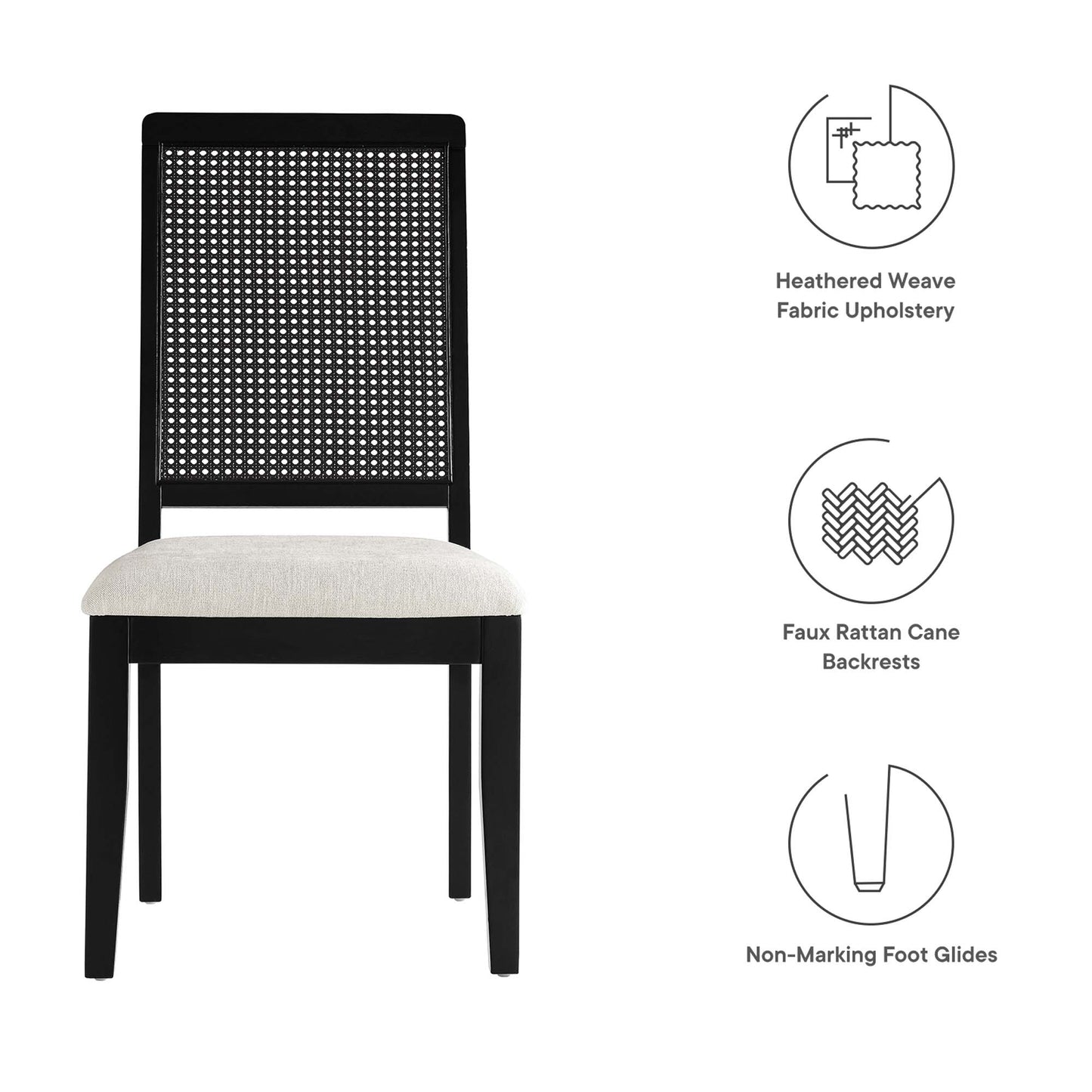 Arlo Faux Rattan and Wood Dining Side Chairs Set of 2 by Modway EEI-6803-BLK-BLK-HEI