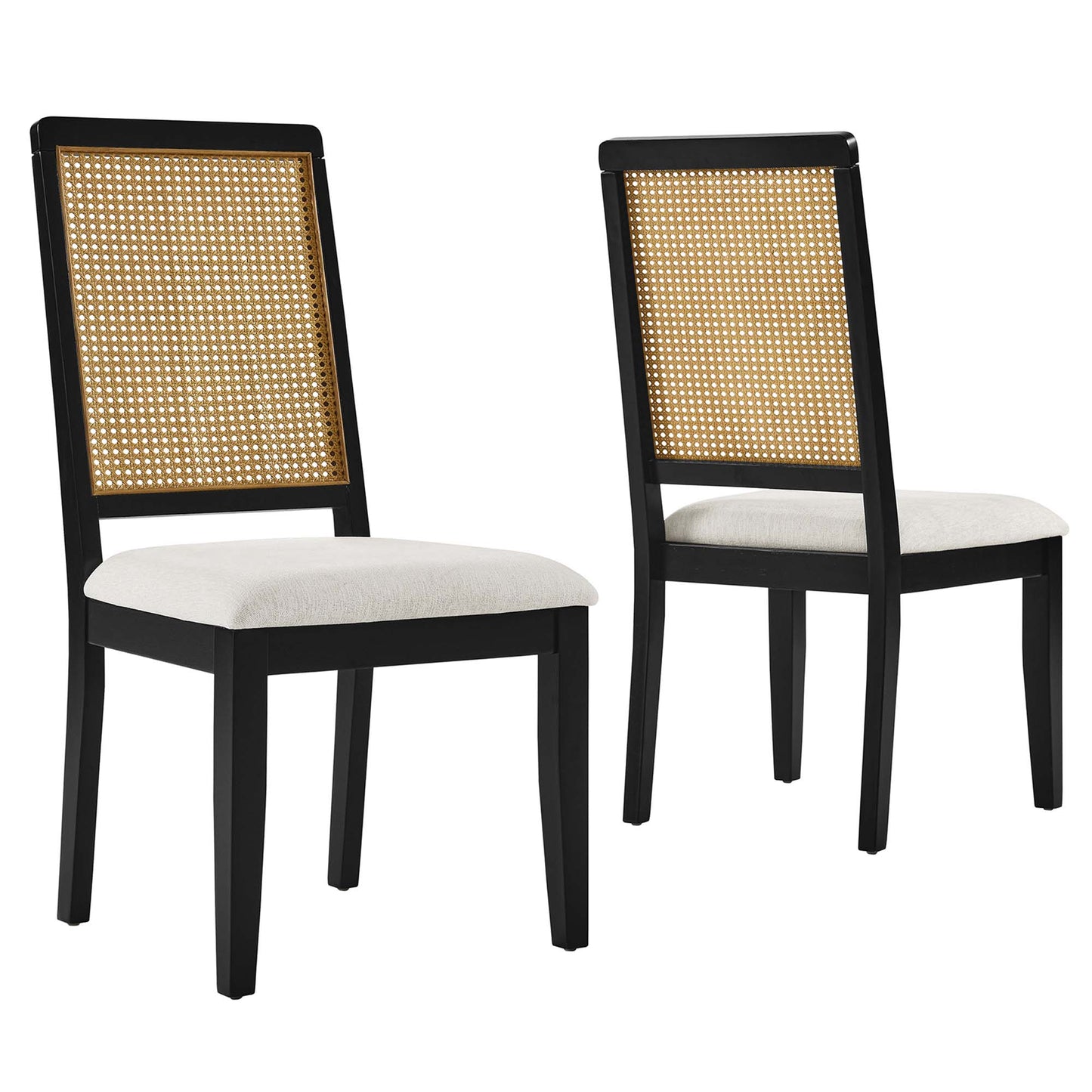 Arlo Faux Rattan and Wood Dining Side Chairs Set of 2 by Modway EEI-6803-BLK-NAT-HEI