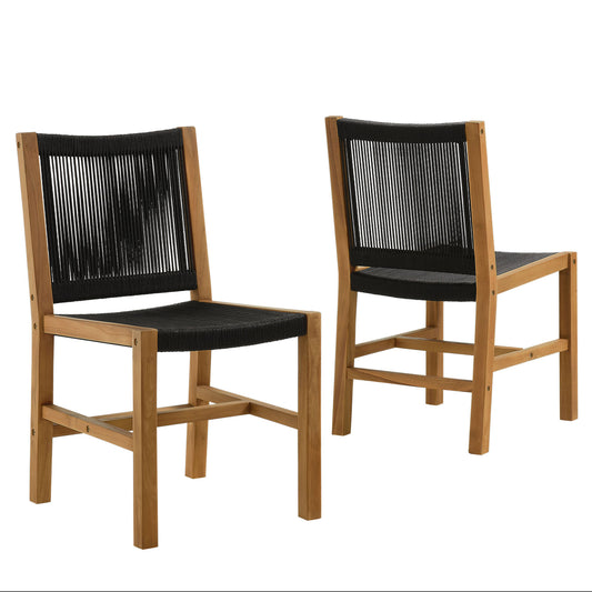 Vienna Outdoor Patio Teak and Rope Armless Dining Chairs Set of 2 by Modway EEI-6805-NAT-BLK