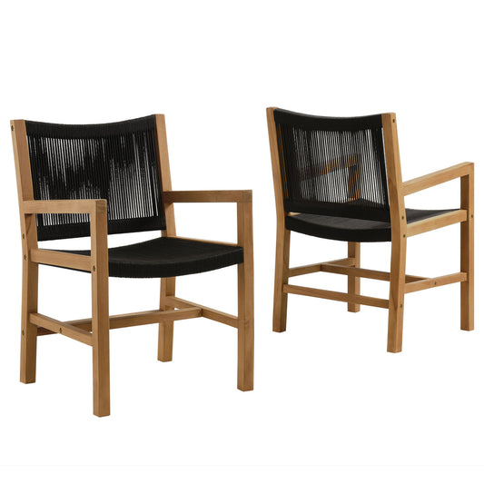 Vienna Outdoor Patio Teak and Rope Dining Armchairs Set of 2 by Modway EEI-6806-NAT-BLK